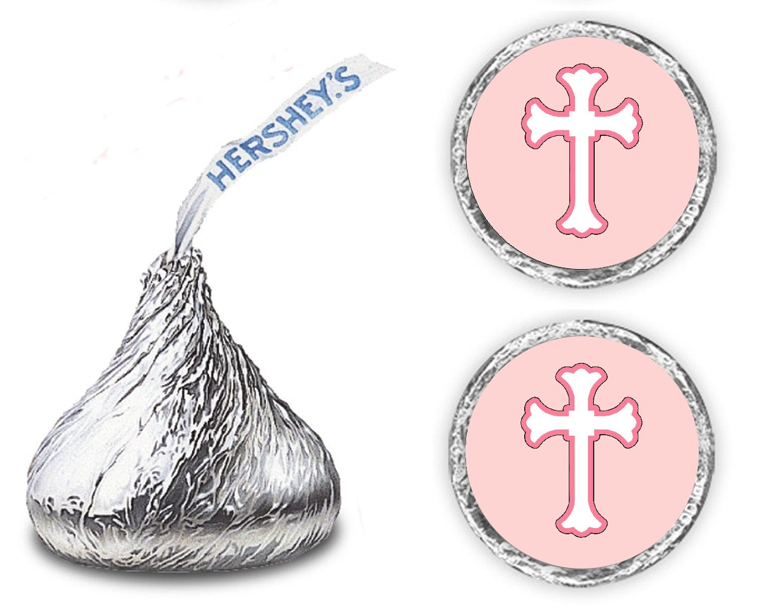 216 Pink Cross Kisses Stickers Labels - Cross for Baptism, Christening Decorations, Communion or Baby Shower, Kisses Labels Favo