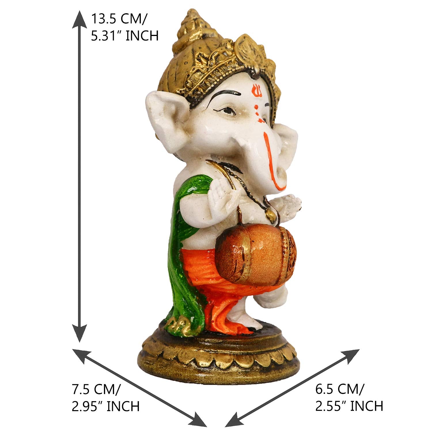 Ecraftindia Handcrafted Polyresin Lord Ganesha Idol Playing Dholak Musical Instrument Decorative Showpiece Ideal For Home, Offic