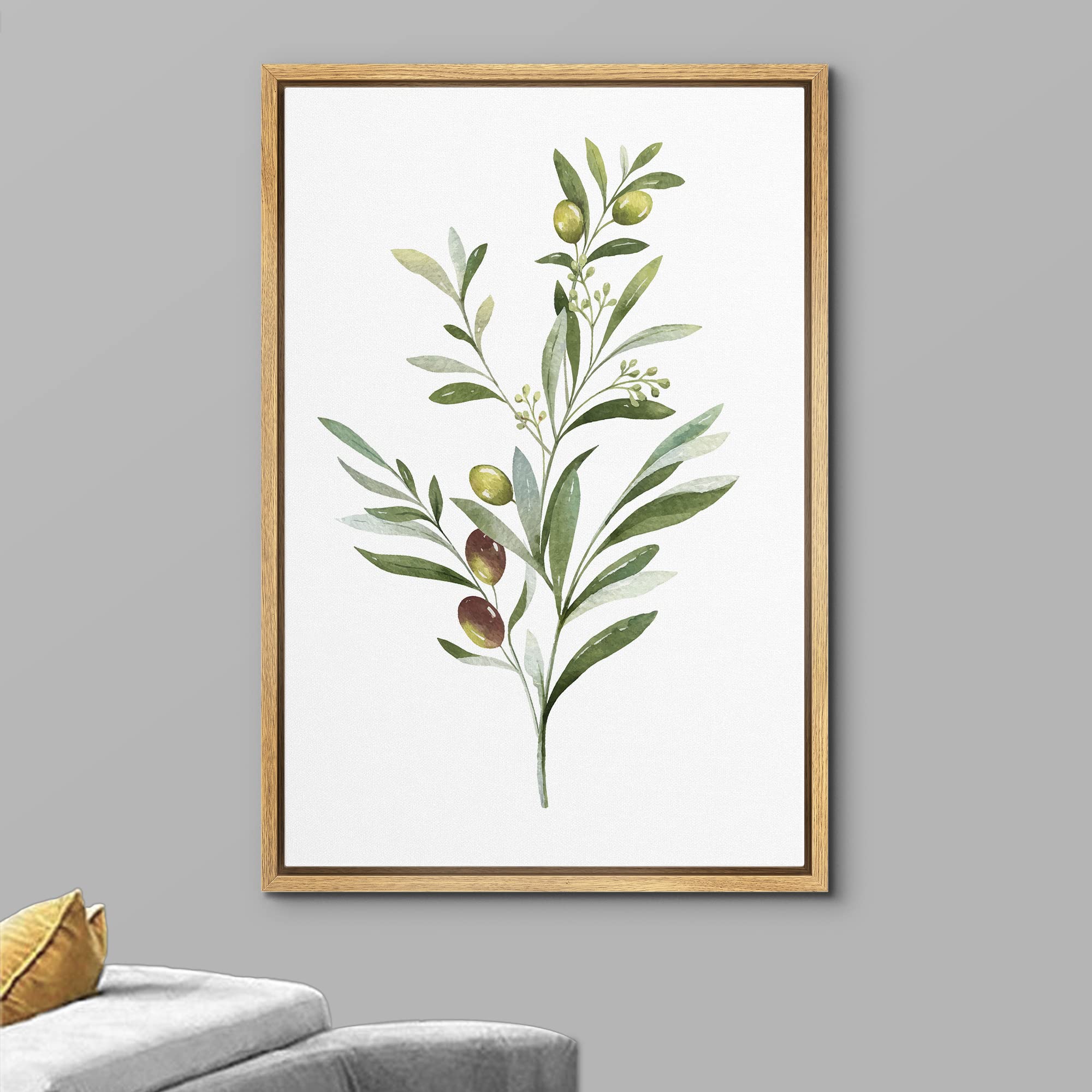 Wall26 Framed Canvas Print Wall Art Olives On Green Watercolor Branch Floral Botanical Illustrations Modern Rustic Zen Relax/Cal