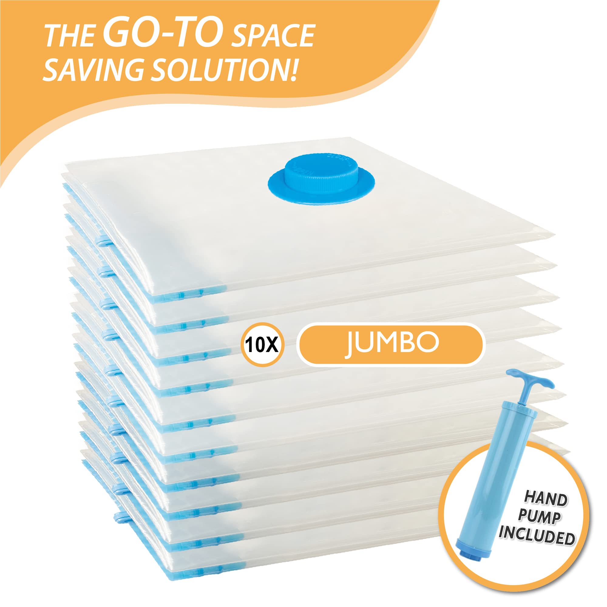 10 Jumbo Vacuum Storage Bags  Space Saver Bags Compression Storage Bags for Comforters and Blankets  Vacuum Sealer Bags for Clothes Storage  Hand Pump Included
