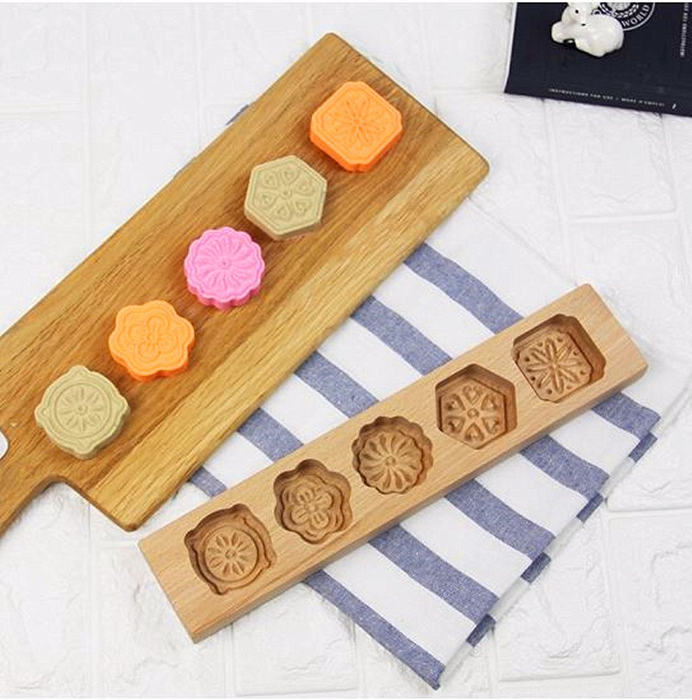 Mould Press,5 Flower Environmental Wooden Muffin And Mooncake Cups Handmade Soap Molds Biscuit Chocolate Ice Cake Candy,Cake Pan