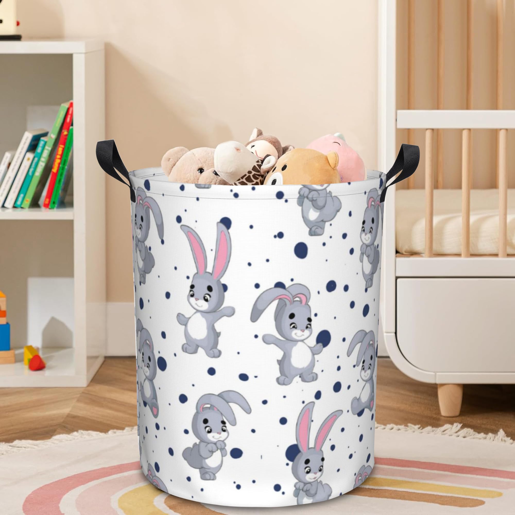 Naqiuli Laundry Basket Cartoon Rabbits Laundry Hamper Large Laundry Basket Storage Basket Tote Bag Collapsible Organizer Basket