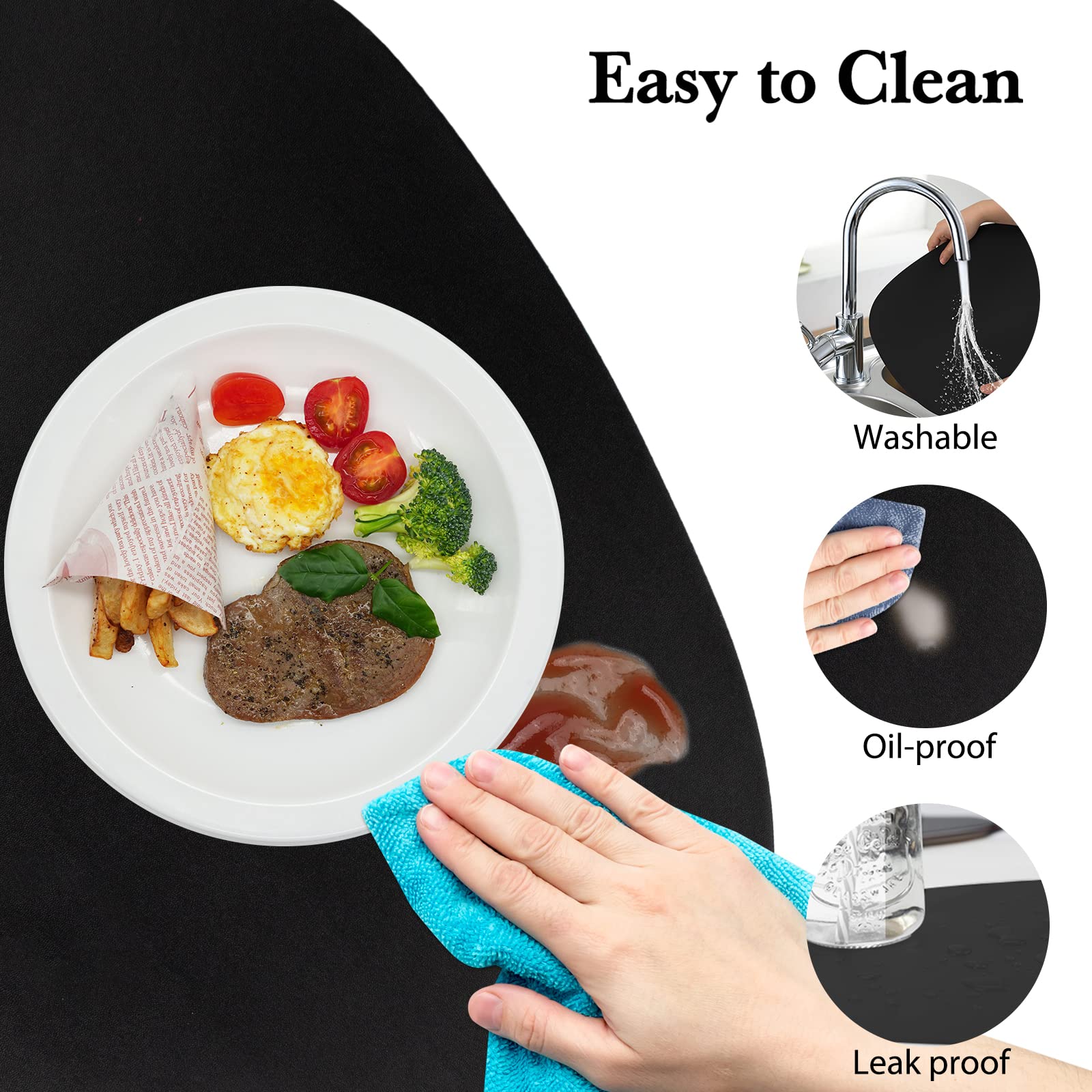Placemats Set Of 6, Faux Leather Placemats With Coasters, Black Placemats, Heat Stain Scratch Resistant Waterproof Oil-Proof Was