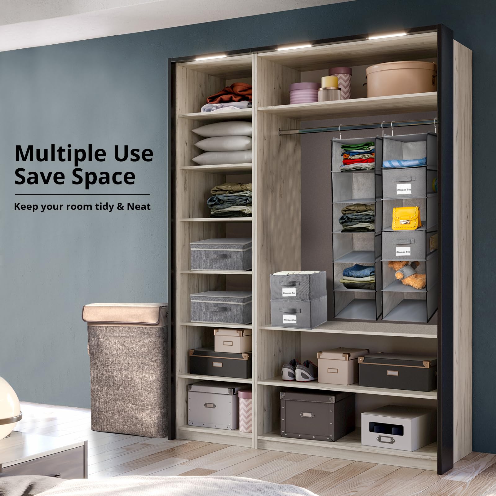 Brilliantjo 2 Pack 6 Shelves Hanging Closet Organizer With 2 Drawer, Hanging Storage With 4 Side Pockets For Clothes Shoes, 43.5