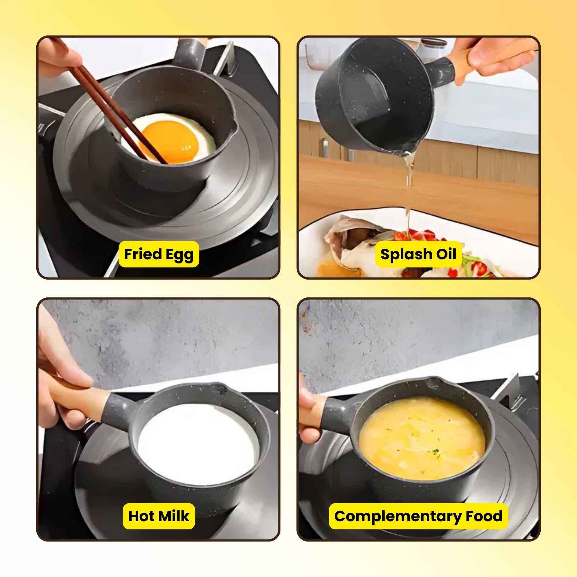 Homeessentials Deep Frying Tadka Pan With Wooden Handle - Non-Stick Maifan Material For Vaghar, Chounk, Baghar - Frying Dal/Spic