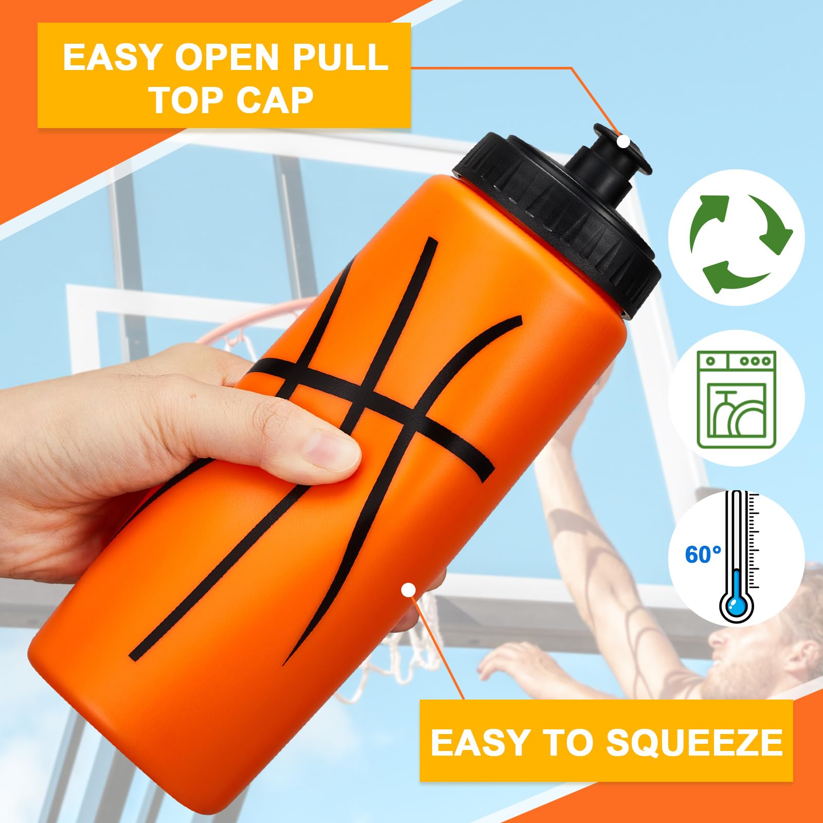 Yaomiao 24 Pcs Basketball Water Bottle 20 oz Reusable Bpa Free Squeeze Easy Carry Leak Proof for Team Sports Basketball Stuff Pa