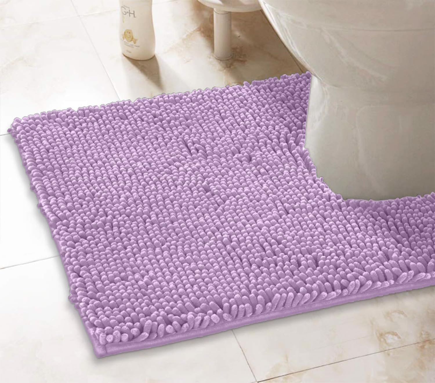 Luxurux Bath Mat, U-Shaped Contoured Rug For Around Toilet, Super Absorbent Shaggy Bath Rug. Machine Wash & Dry (20 X 23, Lavend