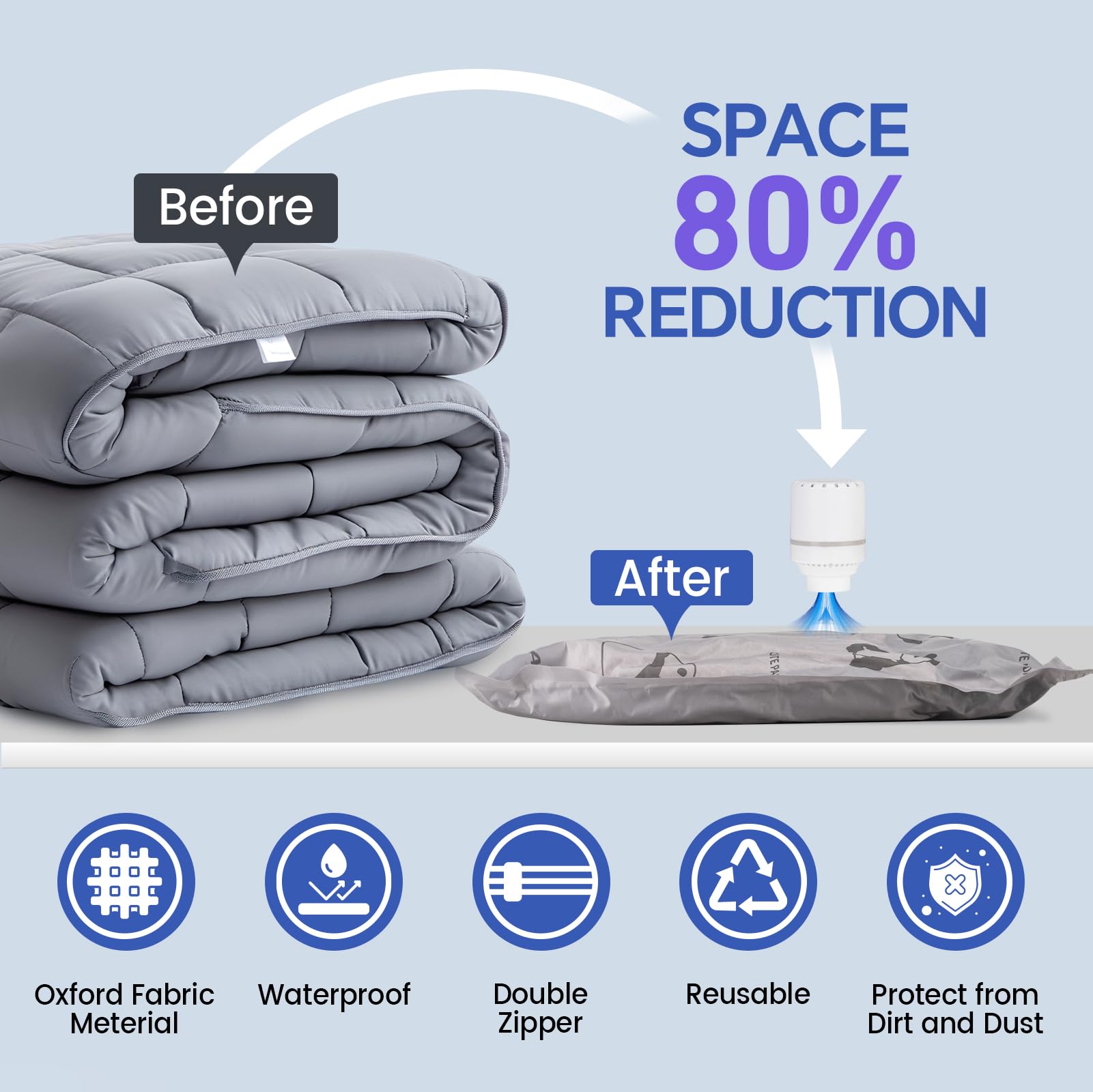 Bfhosehold Heavy Duty Vacuum Storage Bags with Pump & Smart Storage App, Reusable Oxford Fabric Vacuum Seal Bags for Bedding, Cl