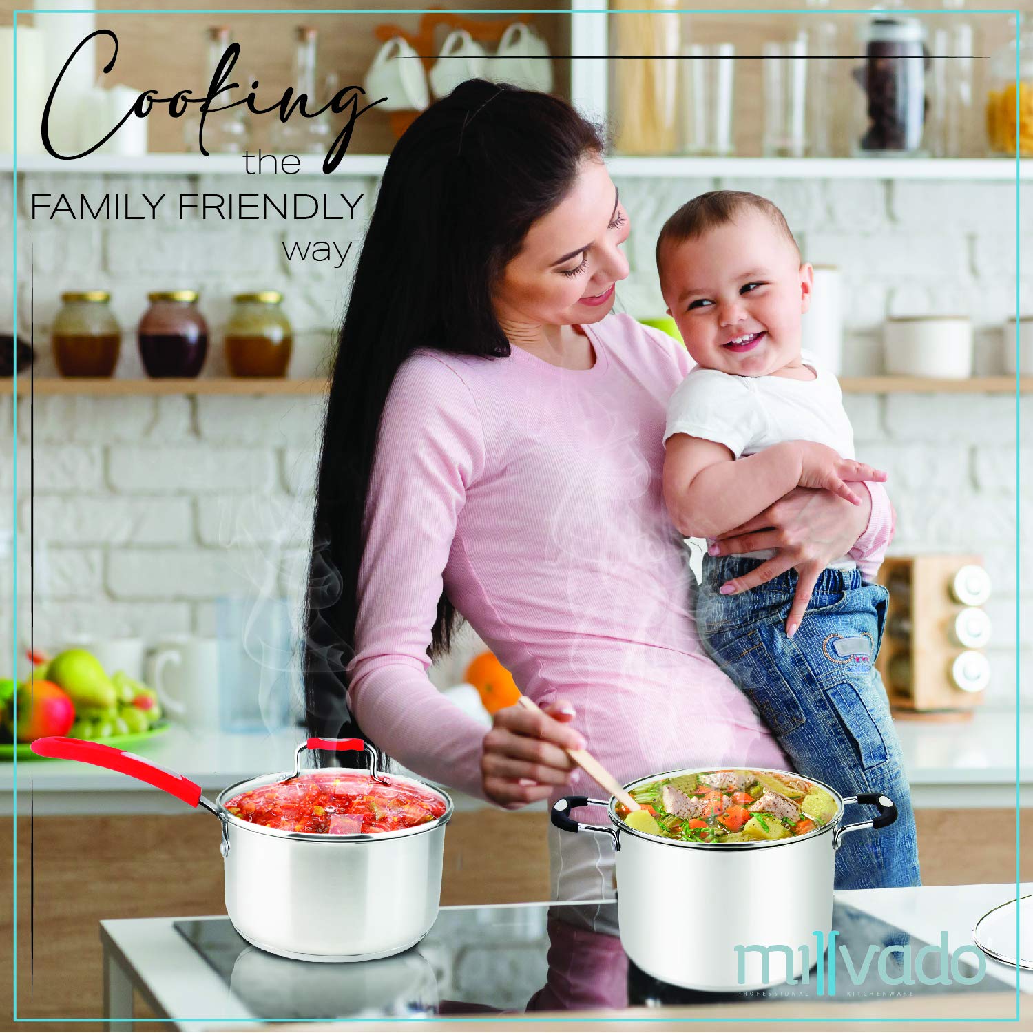 Millvado Stainless Steel Casserole Pot, Large Steel Dutch Oven, Boiling Pot For Soup, Spaghetti, Braising, 12.6 Quart Induction