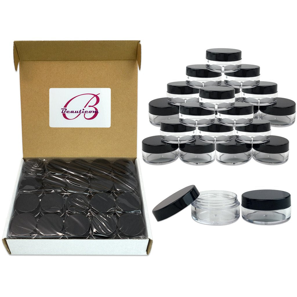 (Quantity: 100 Pieces) Beauticom 10G/10Ml Round Clear Jars With Black Lids For Scrubs, Oils, Salves, Creams, Lotions - Bpa Free