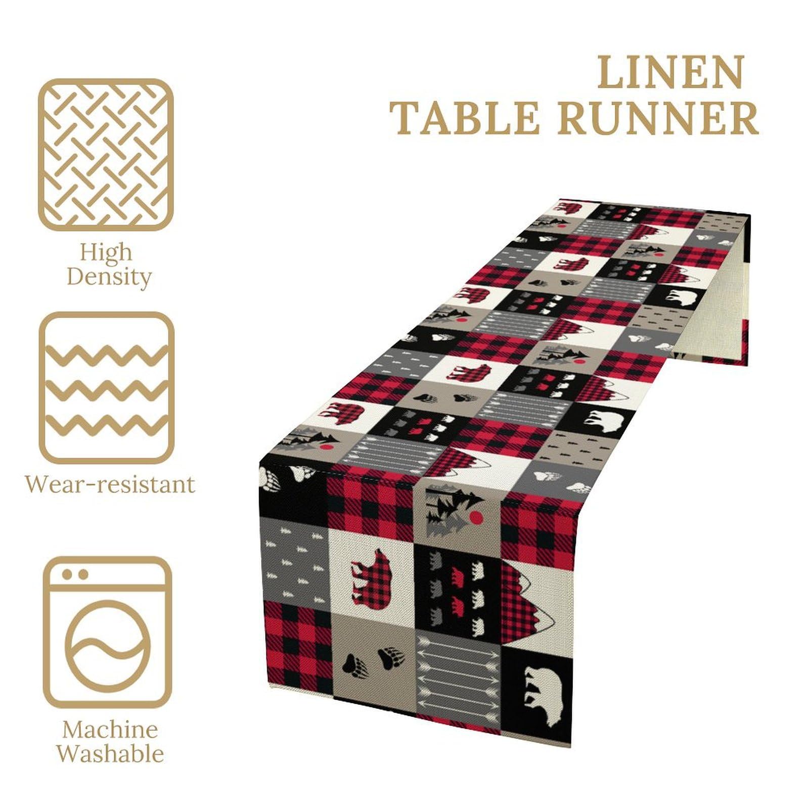 FengMingRui Vintage Rustic Table Rustic Cabin Red Brown Bear Retro Wildlife Farmhouse Theme for Kitchen Dining Room Holiday Part