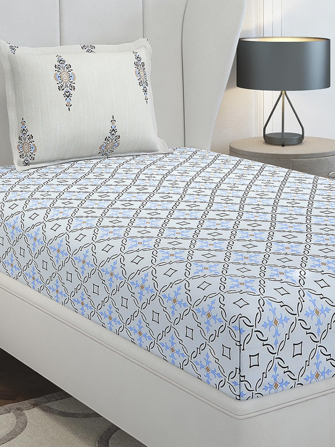 Monte Carlo Light Grey Printed Single 144 Tc 1 Bedsheet With 1 Pillow Cover 10
