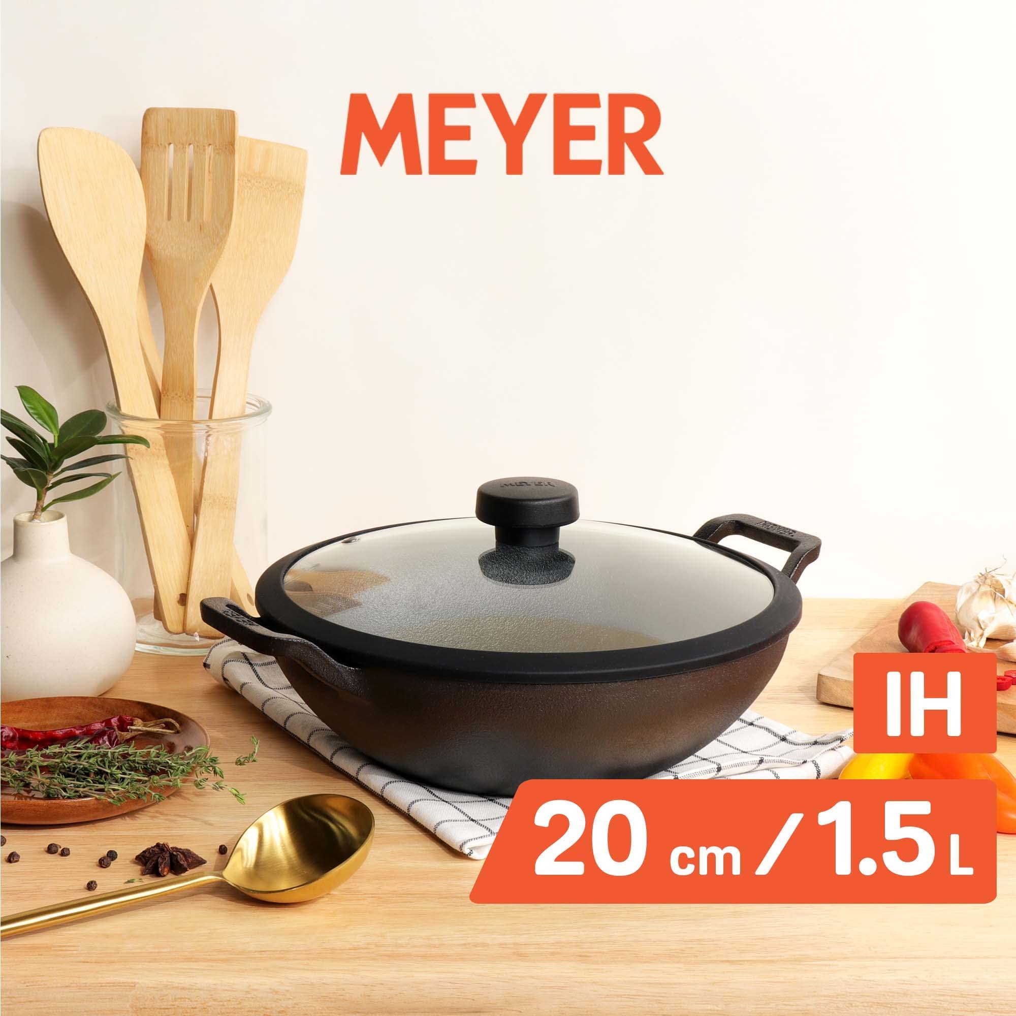 Meyer Pre Seasoned Cast Iron Kadai 20Cm, Black