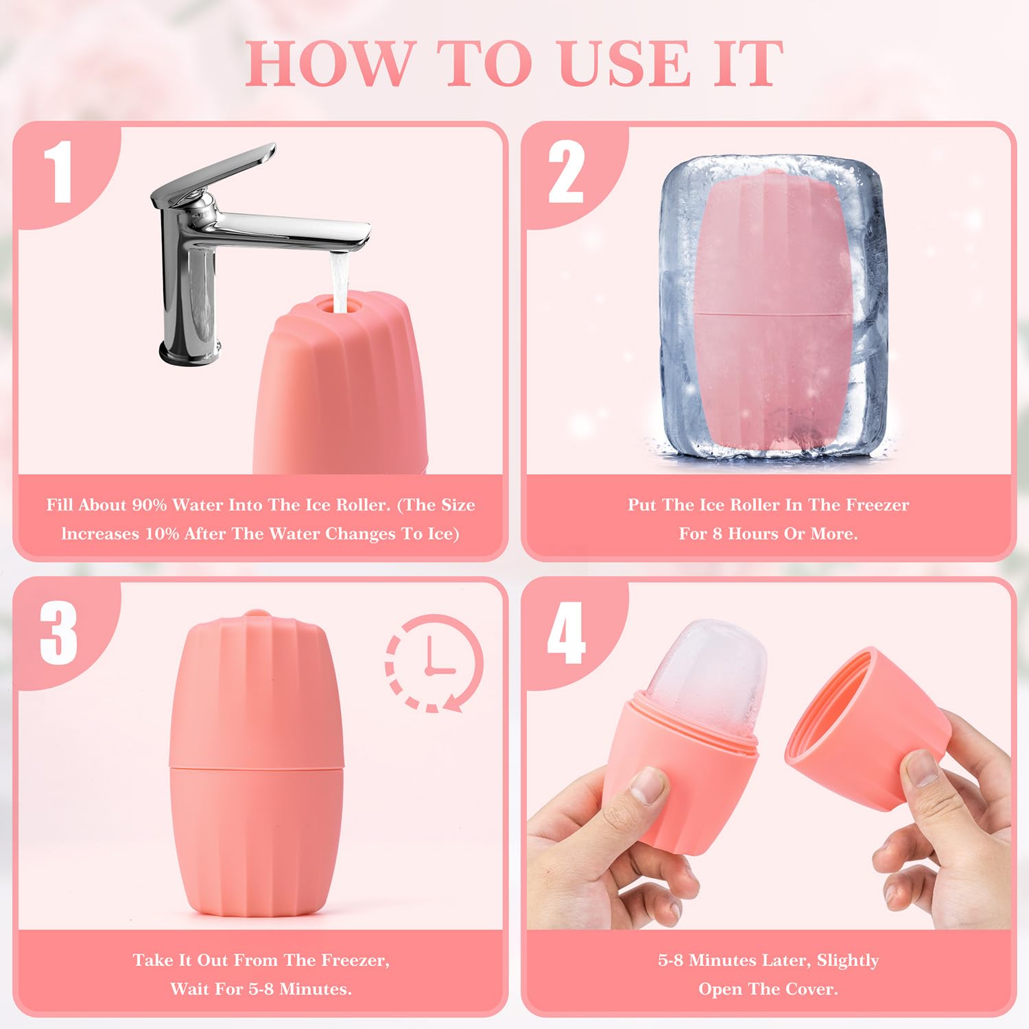 Reusable Cube Silicone Mold Ice Roller For Face Cold Therapy Facial Massage Roller (Pink + Blue)