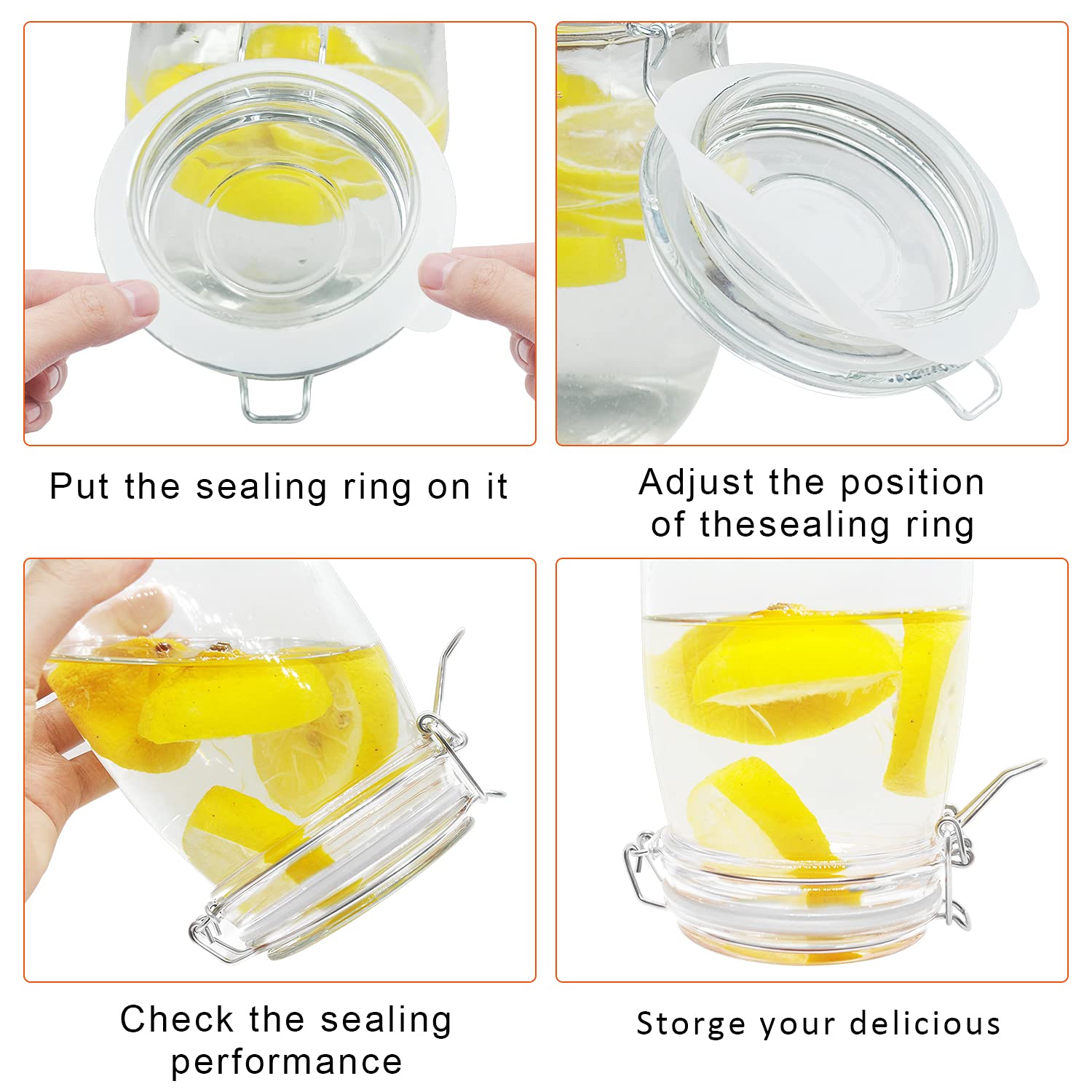 FCENDS Rubber Seal Rings - 12 Pack Airtight Silicone Gaskets for Glass Jars, Leakproof, White