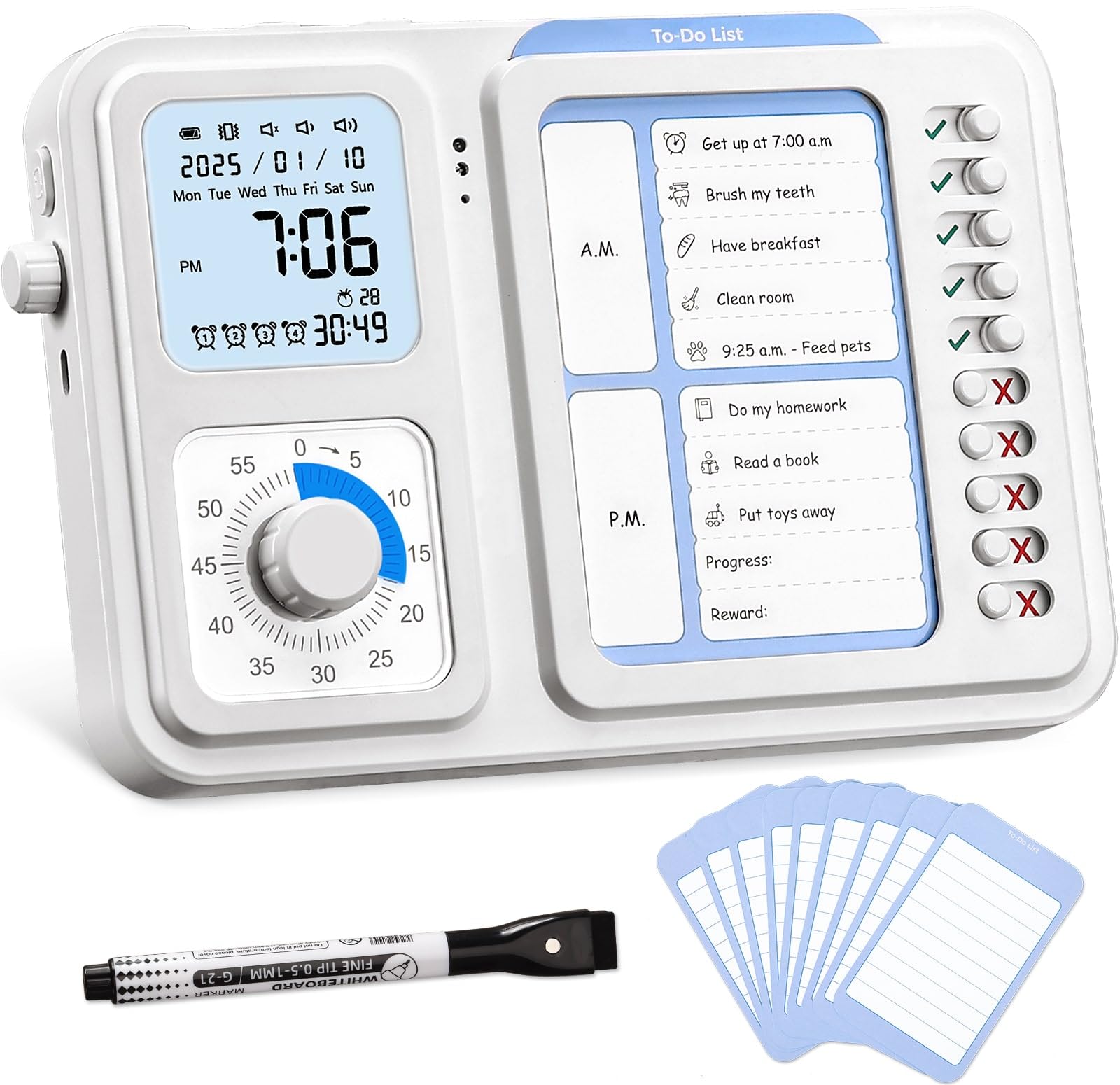 3-in-1 Visual Timer & ADHD Tool for Kids|Adults, Task Timer with Chore Chart Board, Visual Schedule for Kids with Autism, Daily 