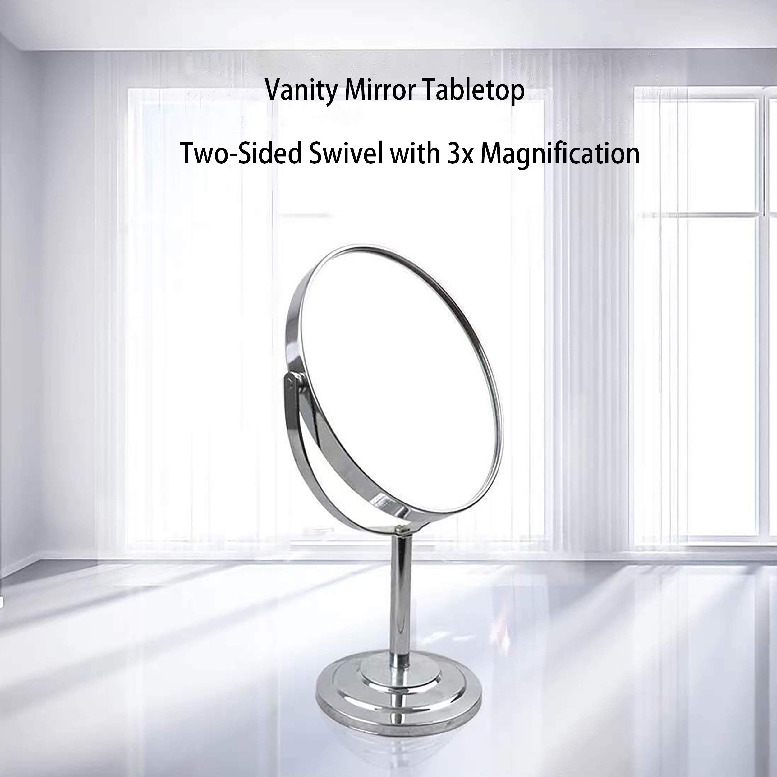 Pinkzio Tabletop Makeup Mirror, Two Sided 1X & 3X Magnifying Mirror, Magnified Vanity Mirror With 360 Degree Swivel For Bathroom