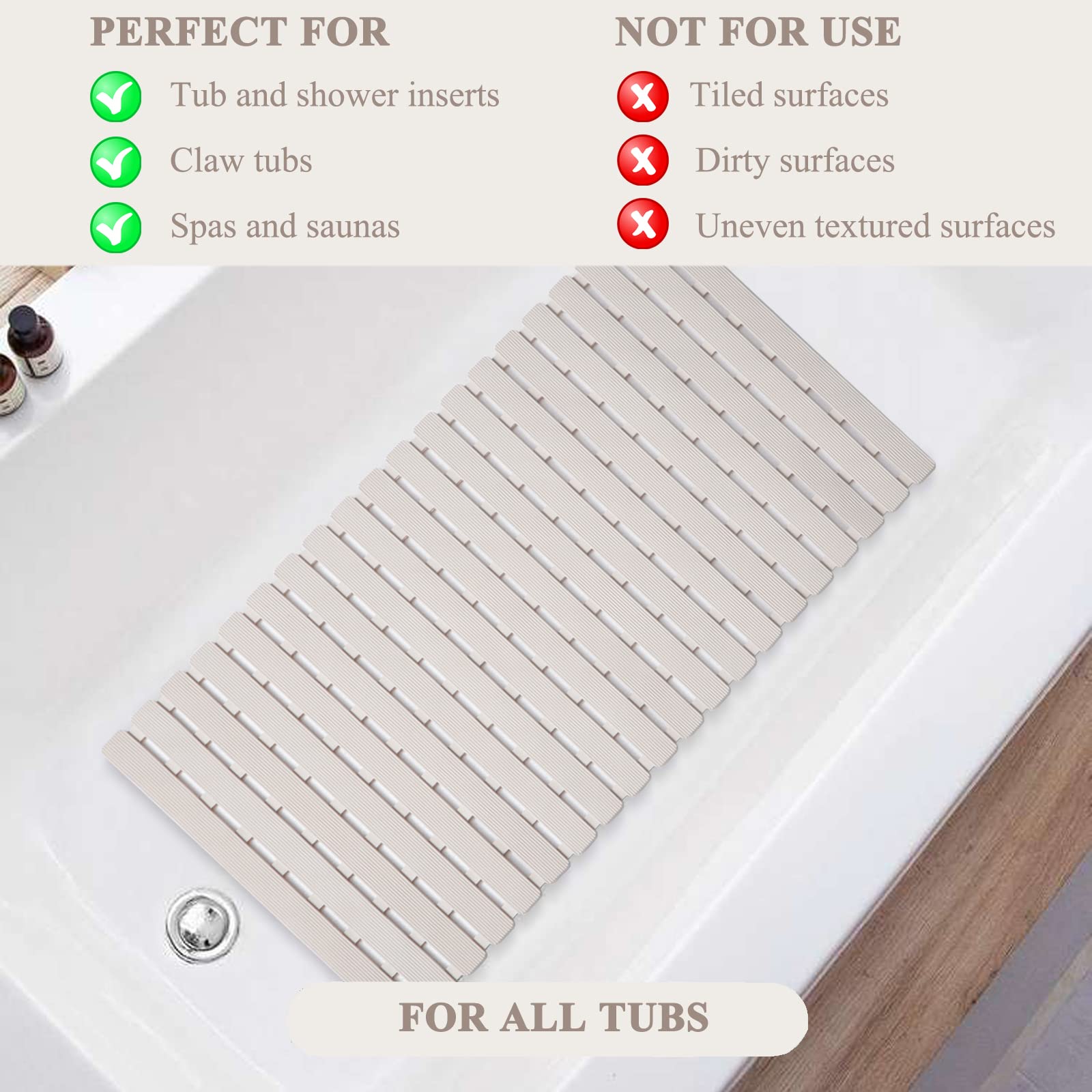 Bathtub Mat Non Slip - Sheepping Shower Mat Machine Washable Anti Slip Bath Mat For Tub, Quick Drain Tub Mat With Suction Cups F