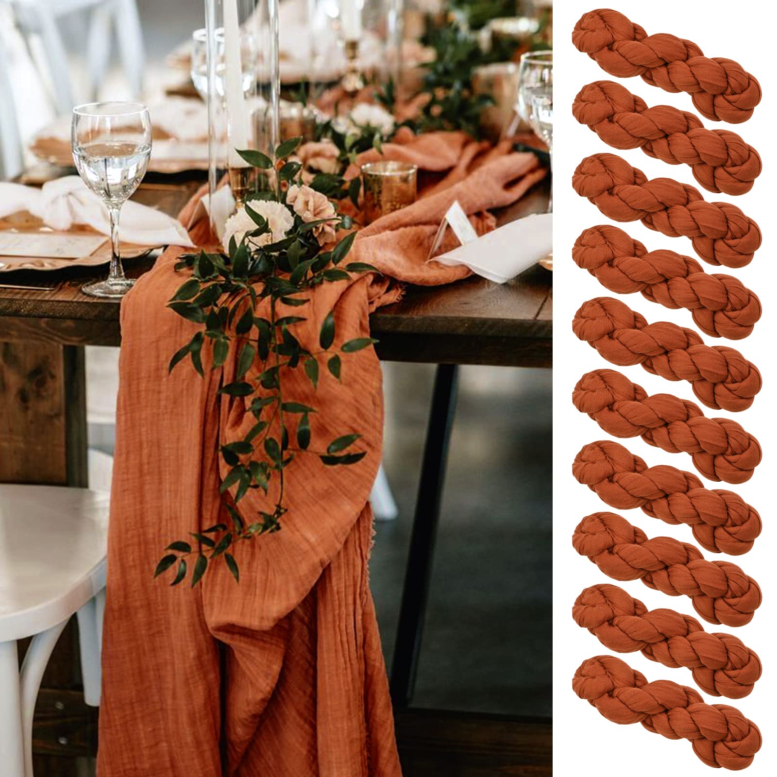 10 Pack Terracotta Cheesecloth Table Runner Gauze Table Runner 10Ft Long Semi-Sheer Table Runner Boho Or Rustic Wedding Table De