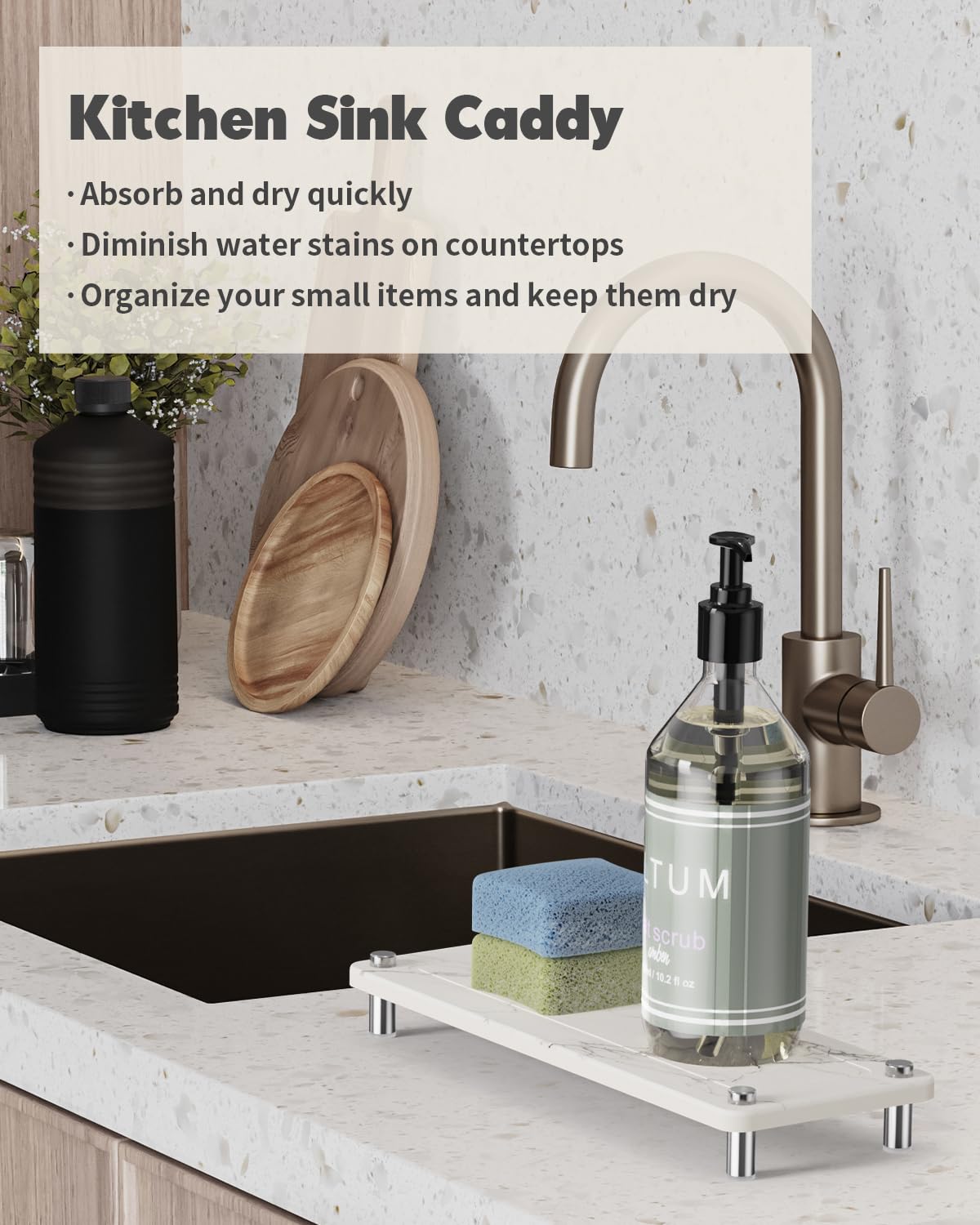 Johamoo Stone Drying Tray, Water Absorbing Stone Tray For Sink, Bathroom Diatomaceous Earth Fast Drying Stone Sink Tray Caddy, K