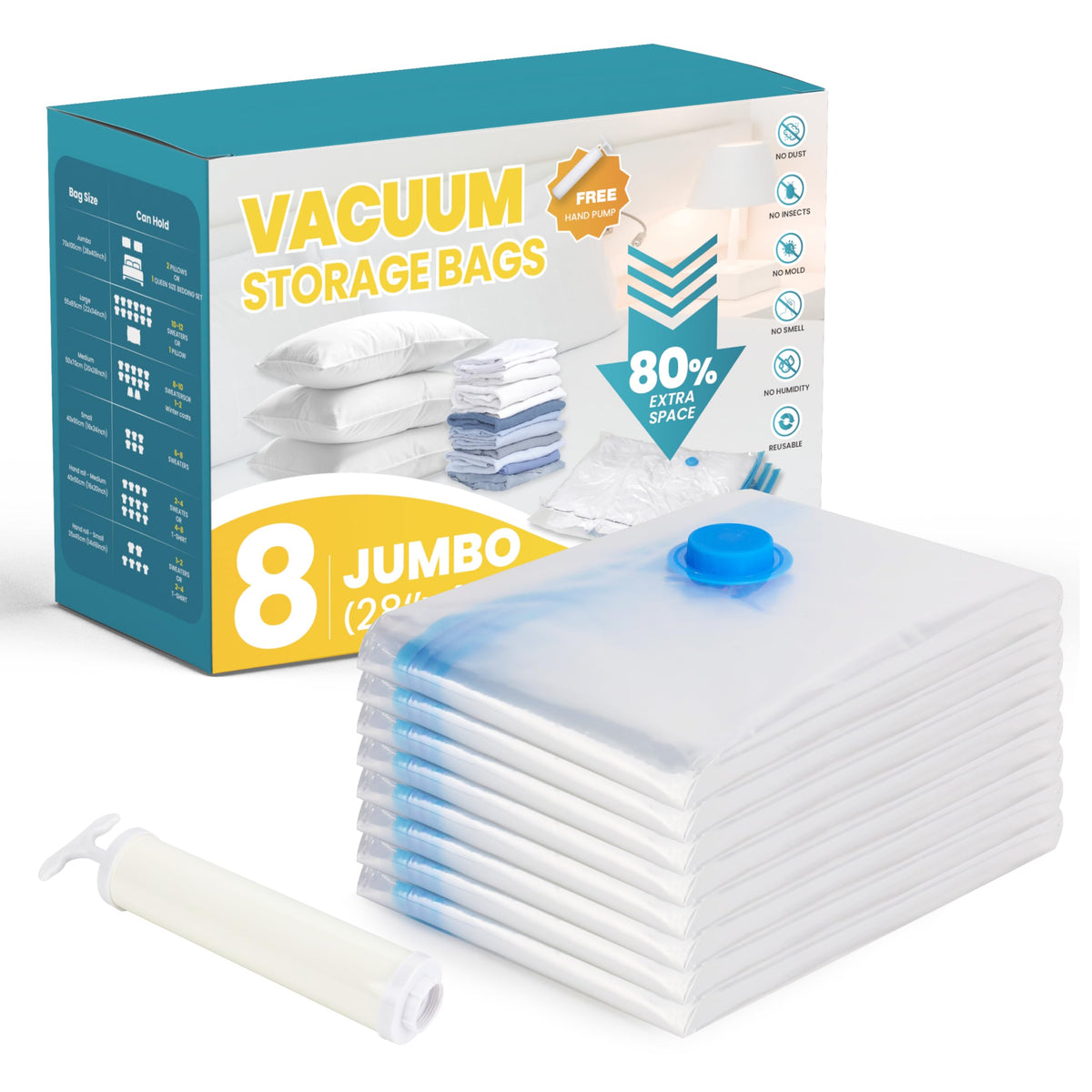 Vacuum Storage Bags, 8-Jumbo Space Saver Vacuum Storage Bags, Vacuum Seal Bags For Clothing, Clothes, Comforters And Blankets