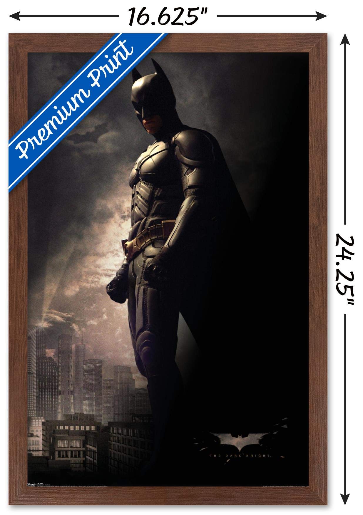 Trends International Dc Comics Movie - The Dark Knight - Batman In The Shadows Wall Poster, 14.725'' X 22.375'', Mahogany Framed