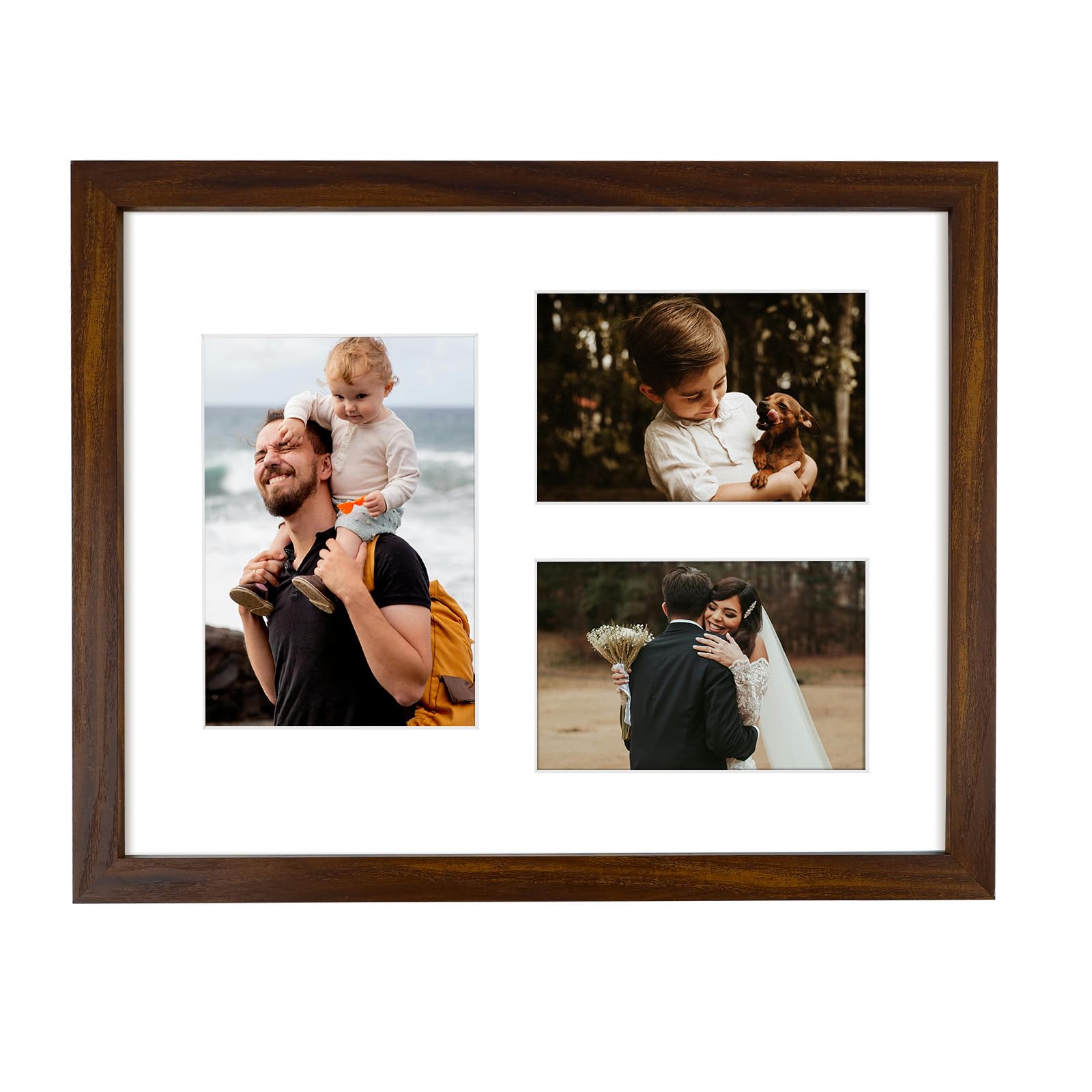 Golden State Art 11x14 Brown Wood Picture Frame - White Mat for 5x7 and 4x6 Photos - Real Glass, Sawtooth Hanger, Swivel Tabs - 