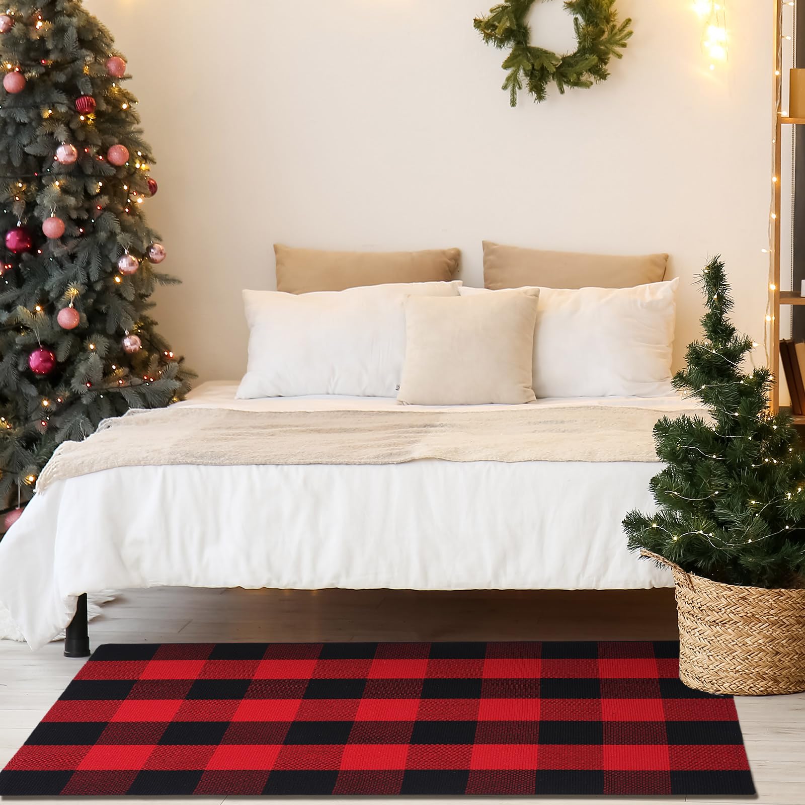 FuWeave 2 Pcs Christmas Doormats with Outdoor Rug Christmas Tree Door Mat Combo Set 100% Coir Welcome Mat and 27.5x 43 Buffalo P