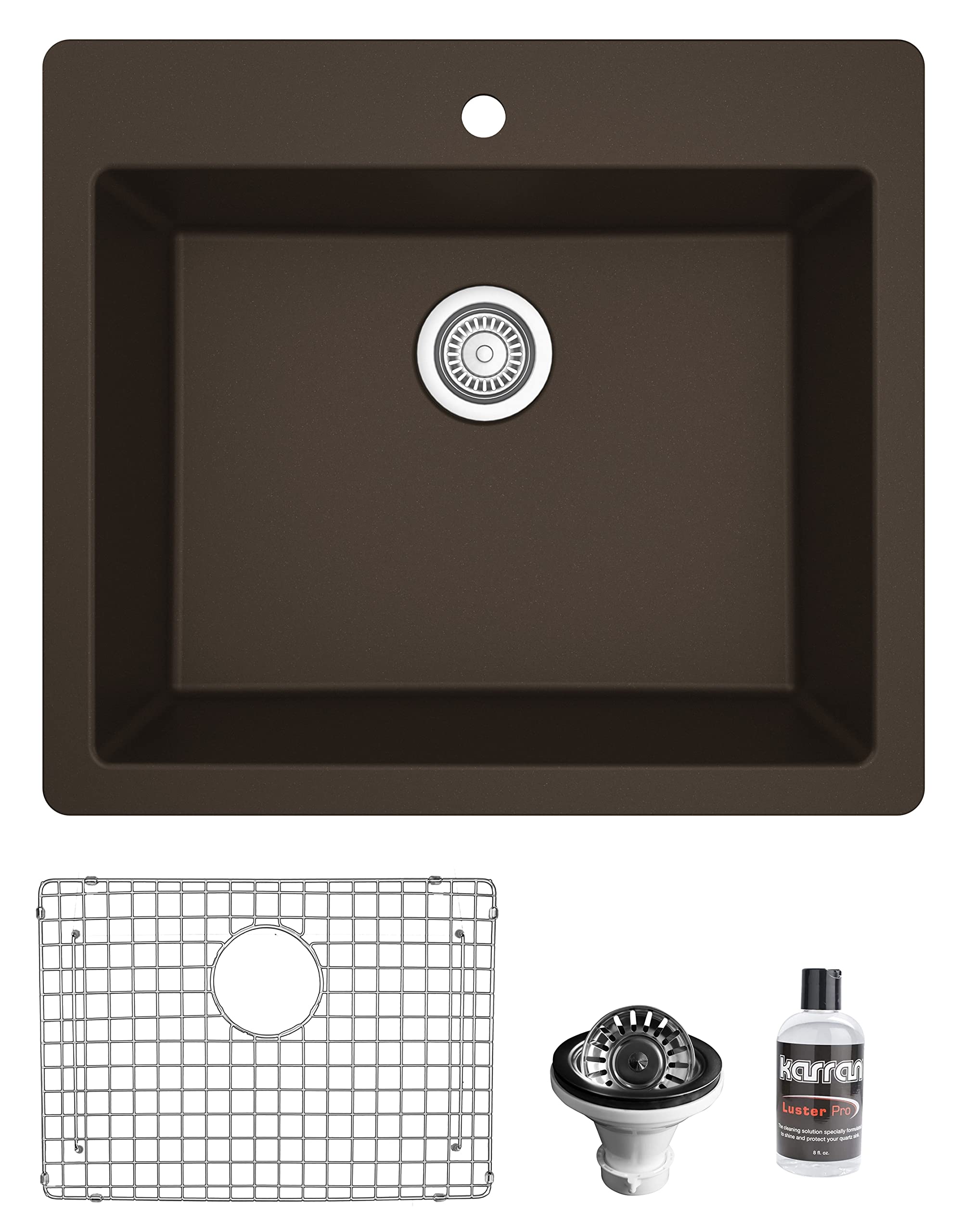 Karran QT-820 Top Mount 25 in. Single Bowl Quartz Kitchen Sink Kit in Brown