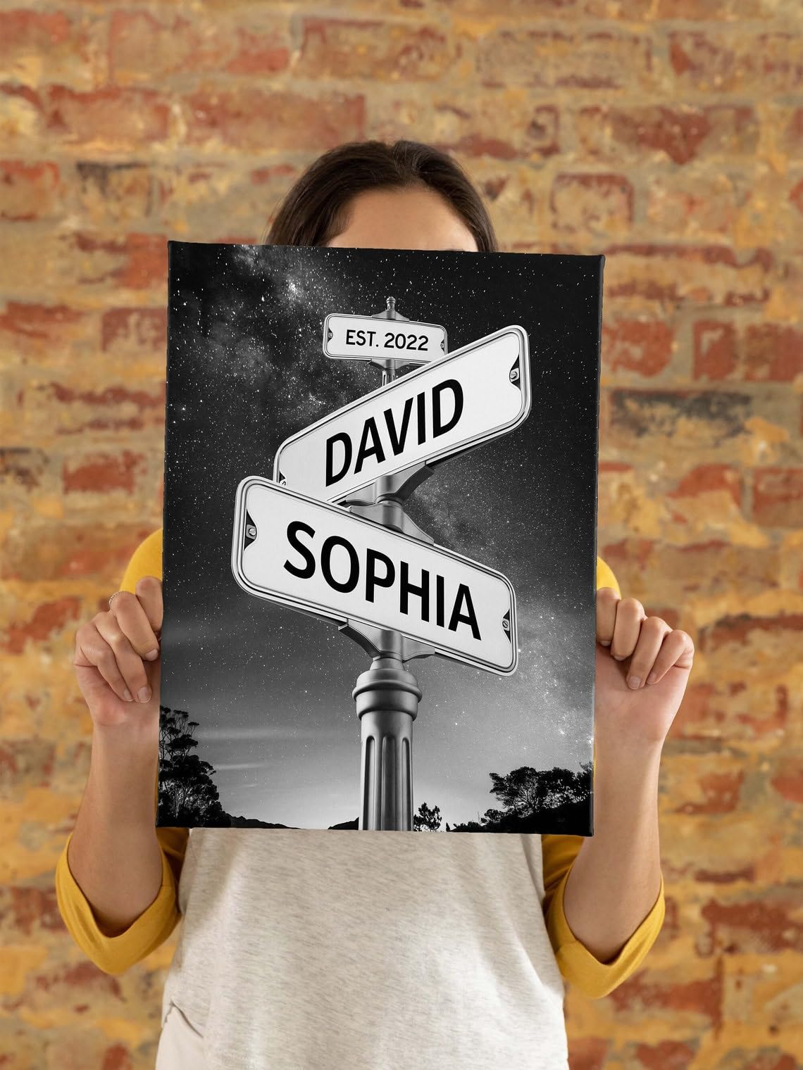 Generic Custom Name Vintage Street Sign Canvas Print, Personalized Name Intersection Sign Wall Art, Gift For Wedding, Gift For B