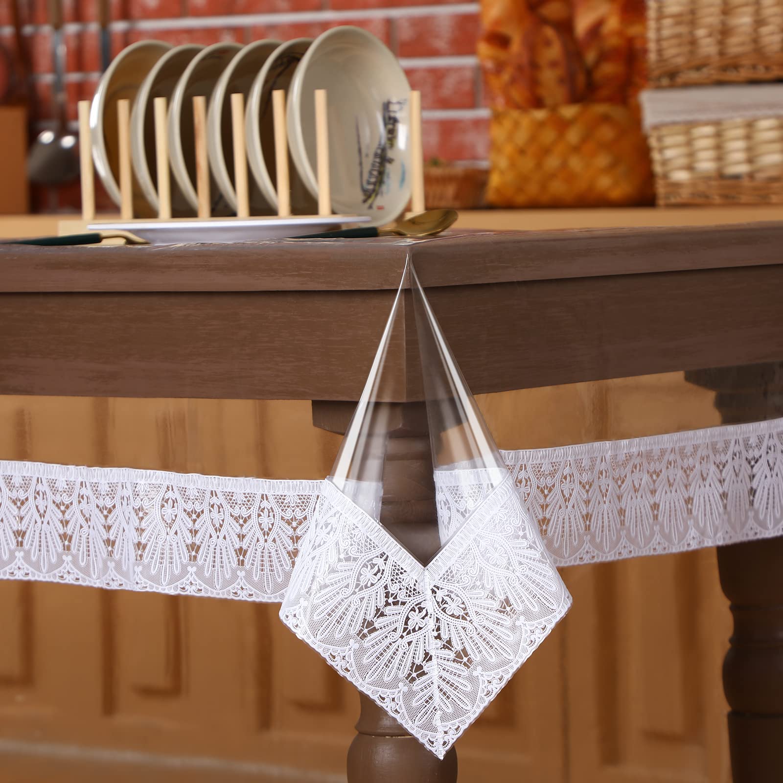 Clear Table Protector Vinyl PVC Waterproof Tablecloth Rectangle Plastic Table Cover Dining Table Cover White Lace Tablecloth for
