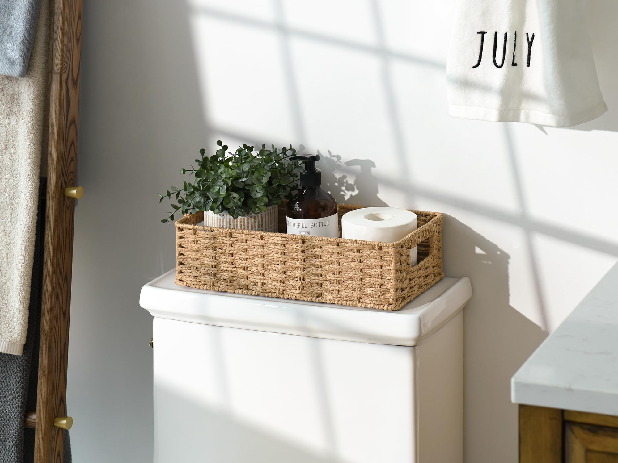 Storageworks Toilet Paper Basket, Orange Round Paper Rope Baskets For Bathroom, Small Toilet Tank Basket, Towel Basket With Buil