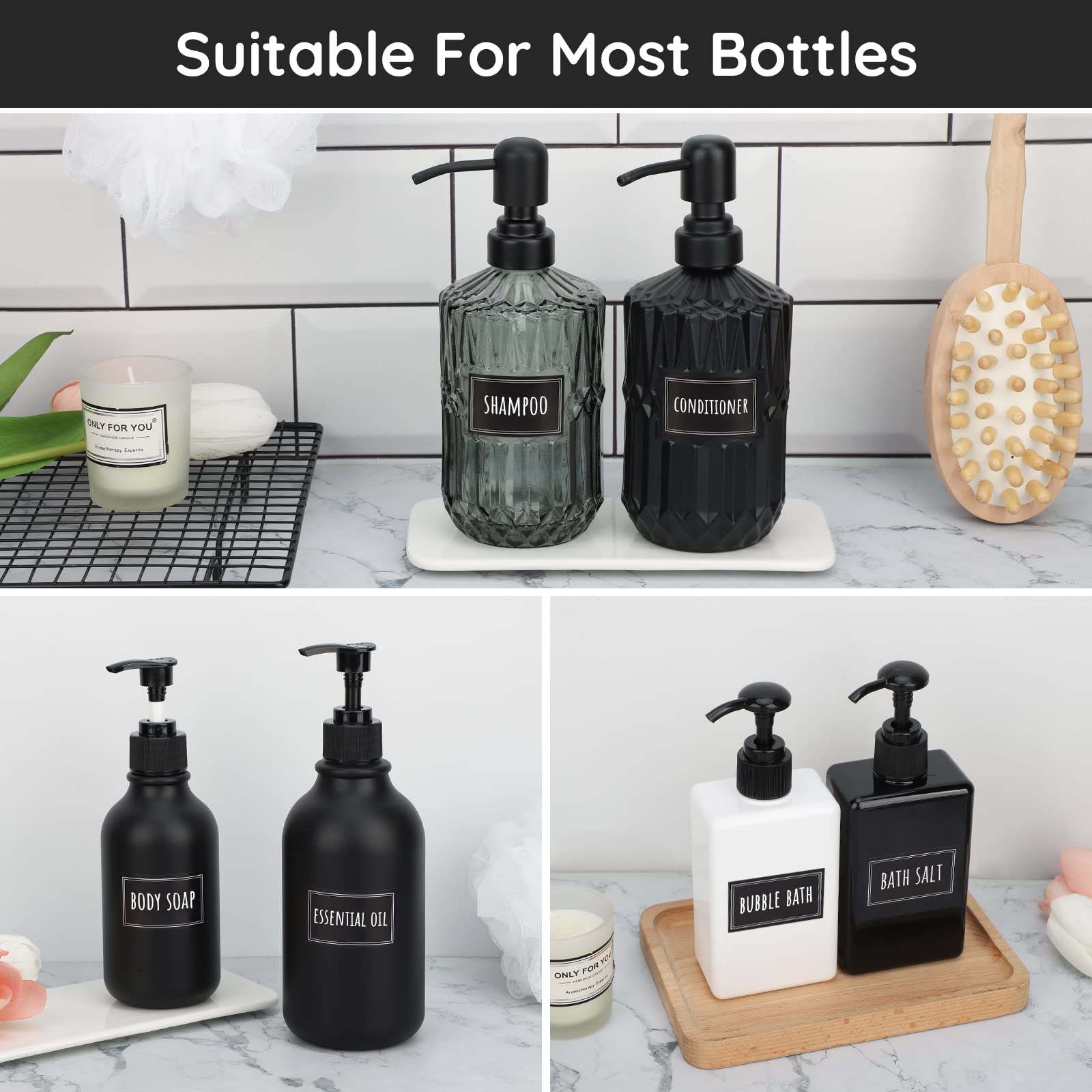 Segbeauty 36Pcs Black Waterproof Labels, Self-Adhesive Bathroom Labels For Organizing, Removable Printed Shampoo Conditioner Bod