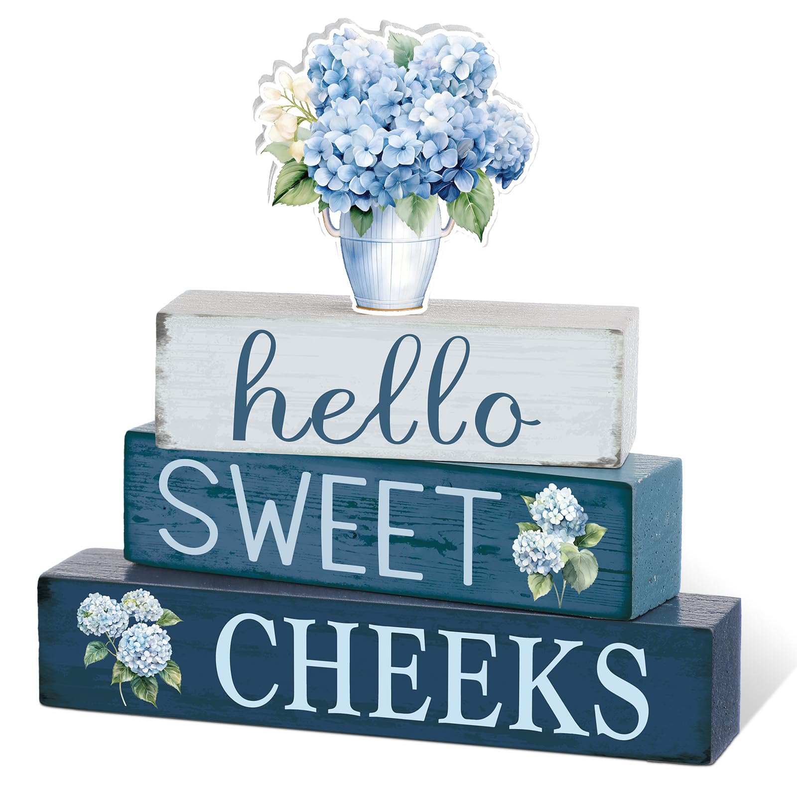 Cinnvoice 4 Pcs Hydrangea Bathroom Decor Farmhouse Bathroom Decoration Hello Sweet Cheeks Table Centerpiece Gift for Christmas V