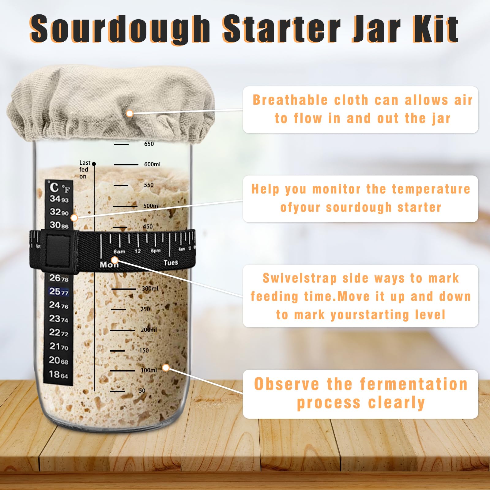 Amgkonp 22Pack 25Oz Sourdough Starter Jar Kit With 9 Inch Round & 10 Inch Oval Banneton Bread Proofing Basket Set,Scraper,Sourdo