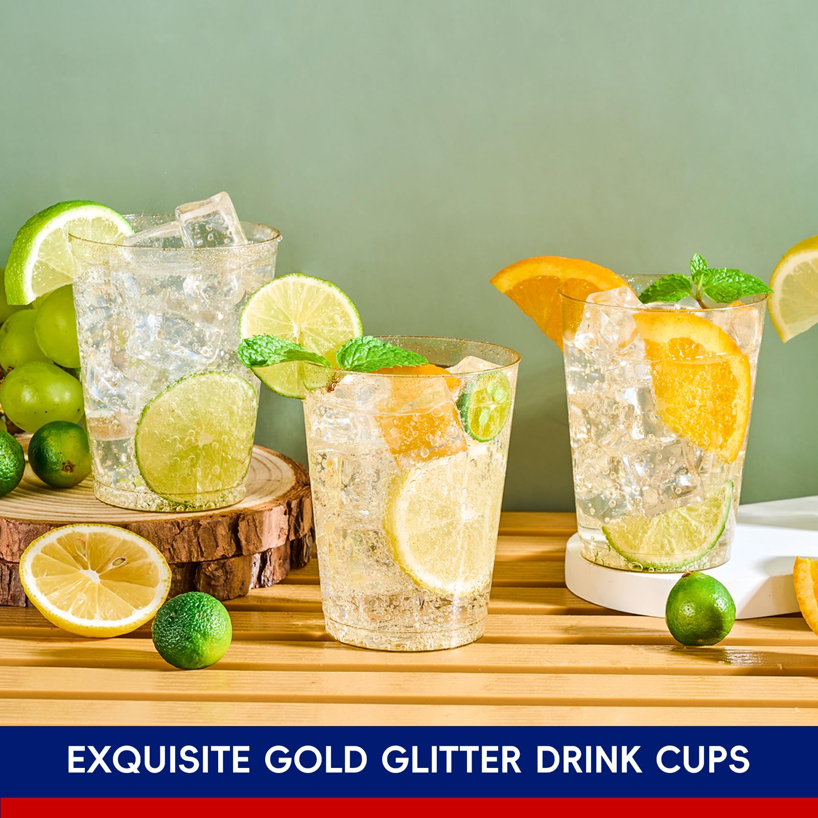 100 Pack 10 Oz Gold Glitter Plastic Party Cups, Disposable Plastic Cups Tumblers, Gold Plastic Drinking Cups With Glitter Perfec