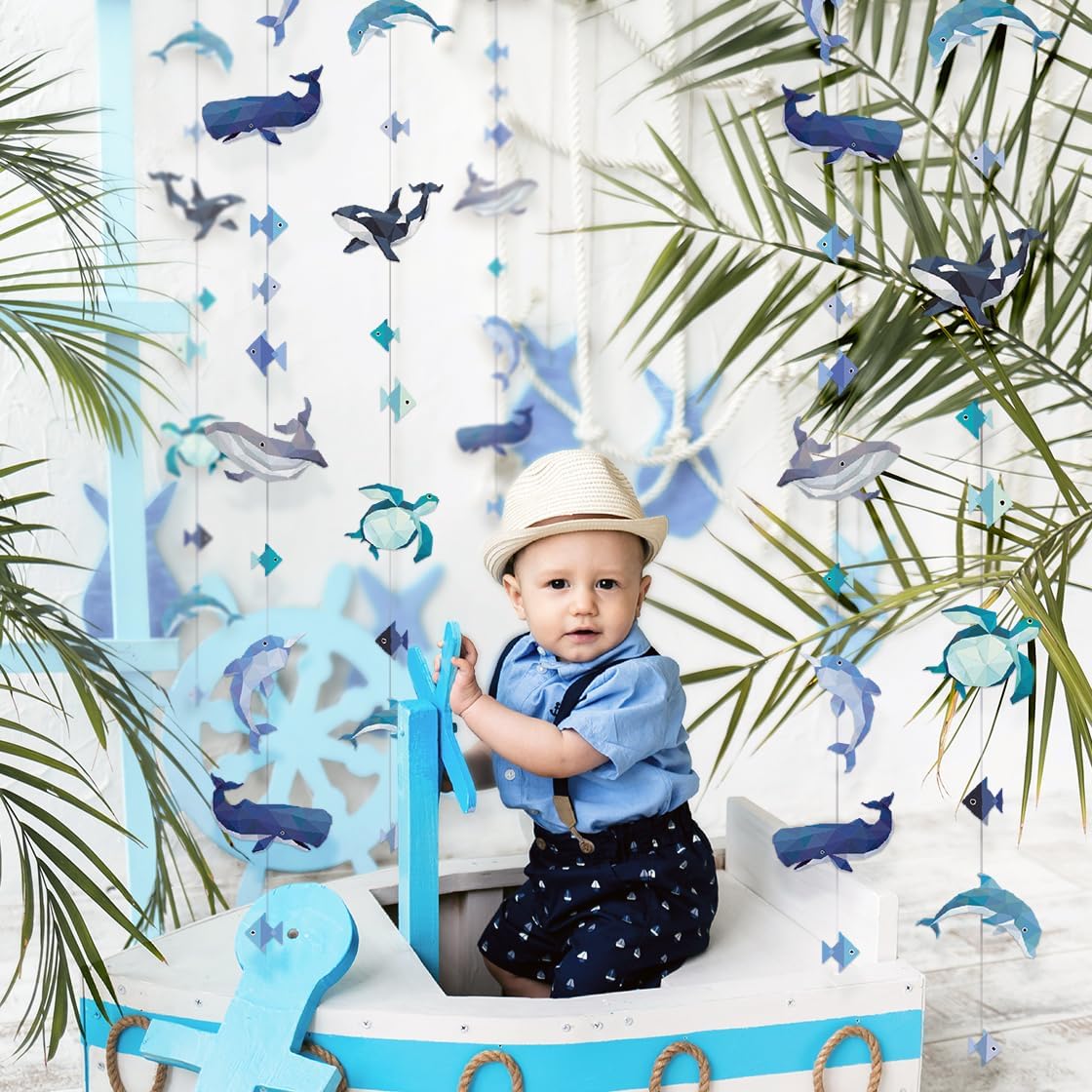 Cheerland Sea Creature Garland Under The Sea Party Decorations Hanging Geometric Nautical Whale Turtle Orca Garland Ocean Party