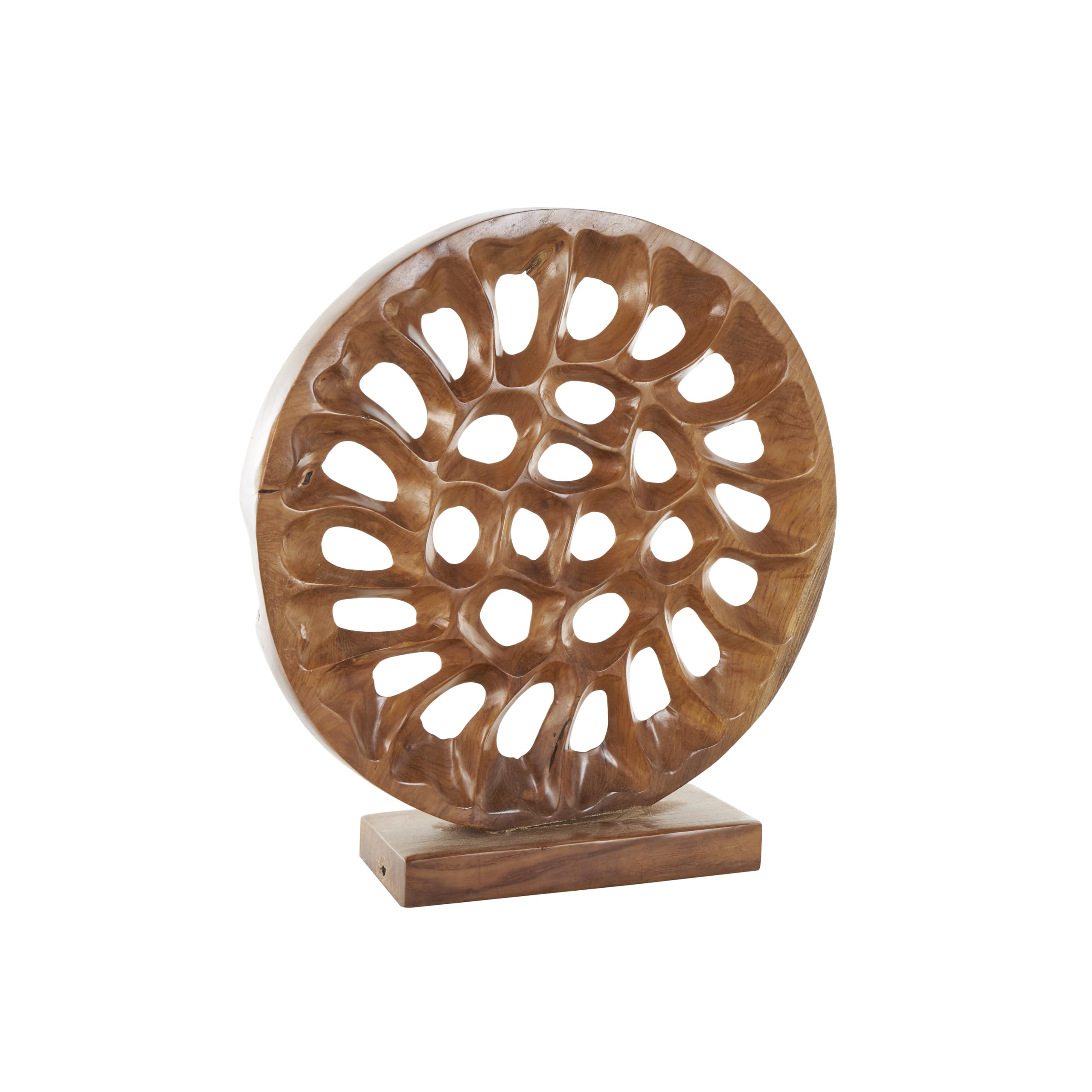 Deco 79 Teak Wood Abstract Handmade Decorative Sculpture Circular Cutout Home Decor Statue, Accent Figurine 20 x 6 x 21, Brown