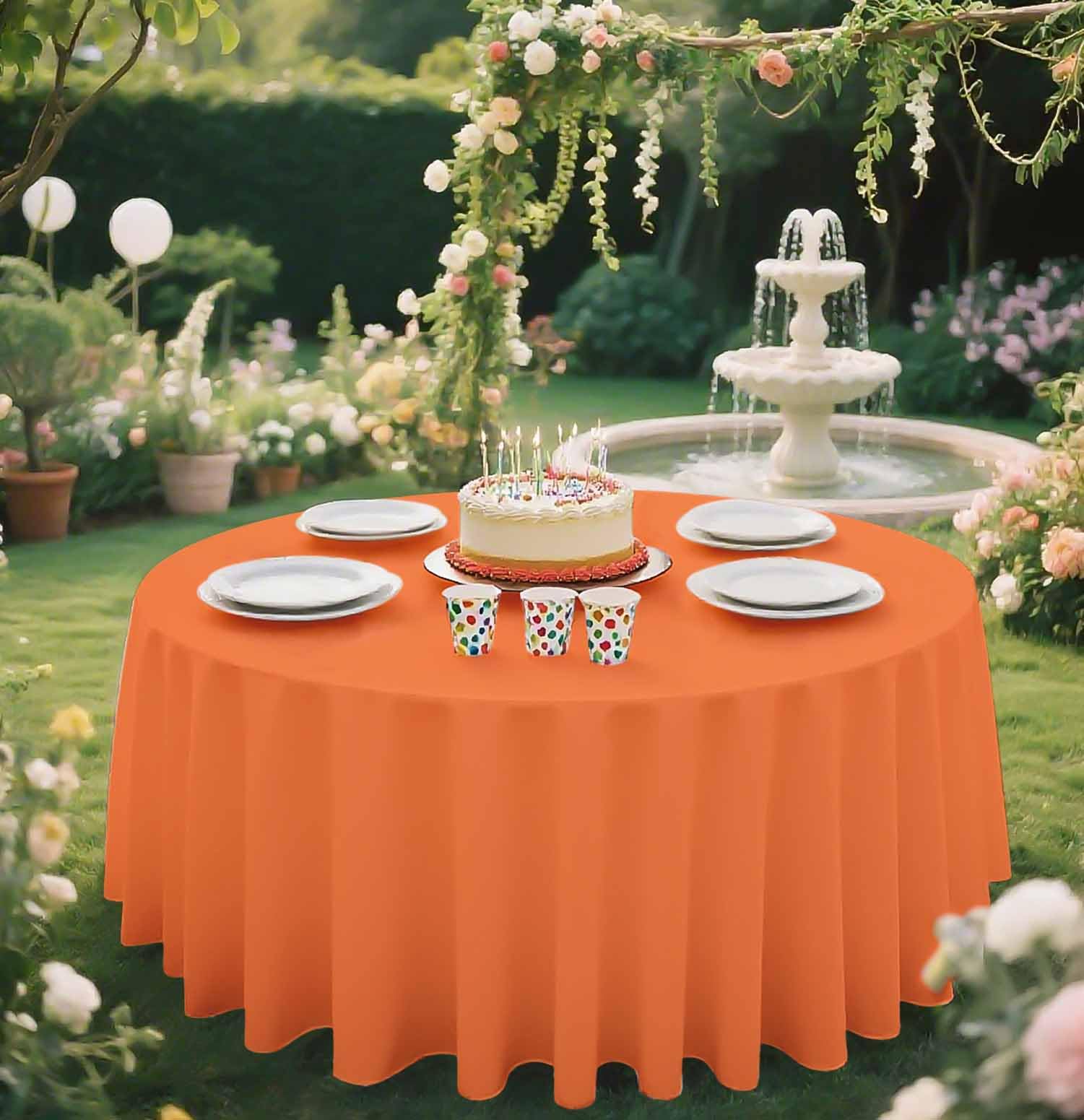 SietDESEO 2 Pack Orange Tablecloth Round 84 x 84 Plastic Table Cover Waterproof Orange Table Cloth Disposable for Wedding Birthd