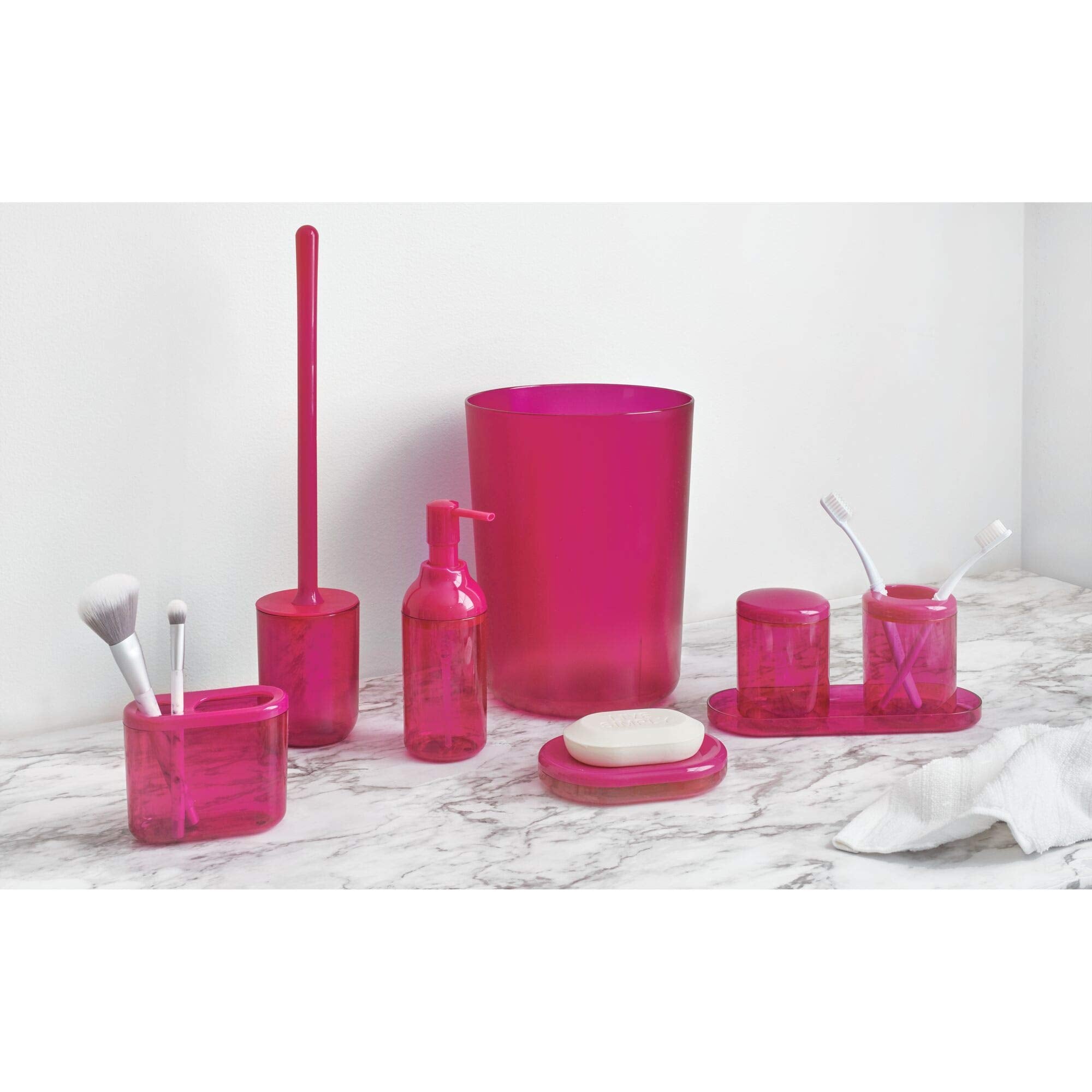 Idesign Round Plastic Trash Can For Bath, Bedroom, Office The Finn Collection -, 7.64'' X 10'', Magenta