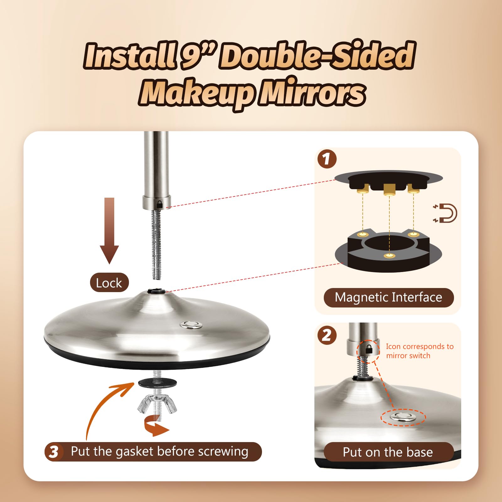 Vorremirr 15X Magnifying Mirror With Light: 9 Inch Lighted Makeup Mirror With 3 Colors, 360Rotation Touch Screen Rechargeable Li