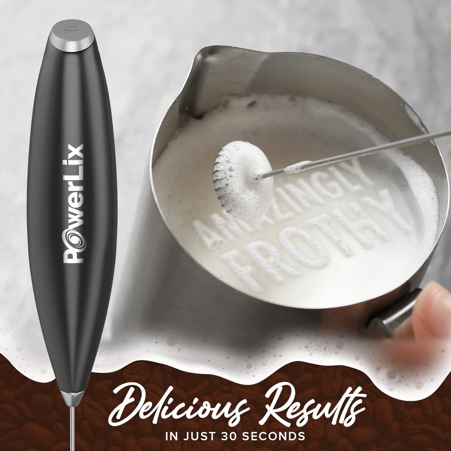 Powerlix Milk Frother Handheld Battery Operated Electric Foam Maker For Coffee, Latte, Cappuccino, Hot Chocolate, Durable Drink