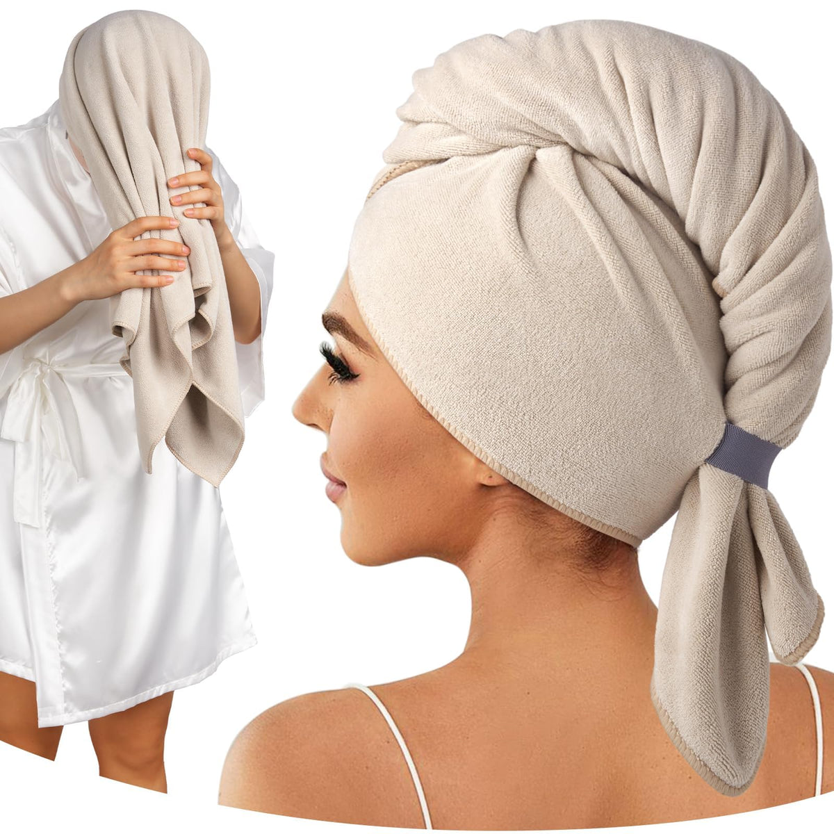 Umisleep 100% Microfiber Hair Towel, 41'' x 22'' Super Absorbent Hair Care Towel, Ultra Soft Hair Towel Wrap with Elastic Loop,