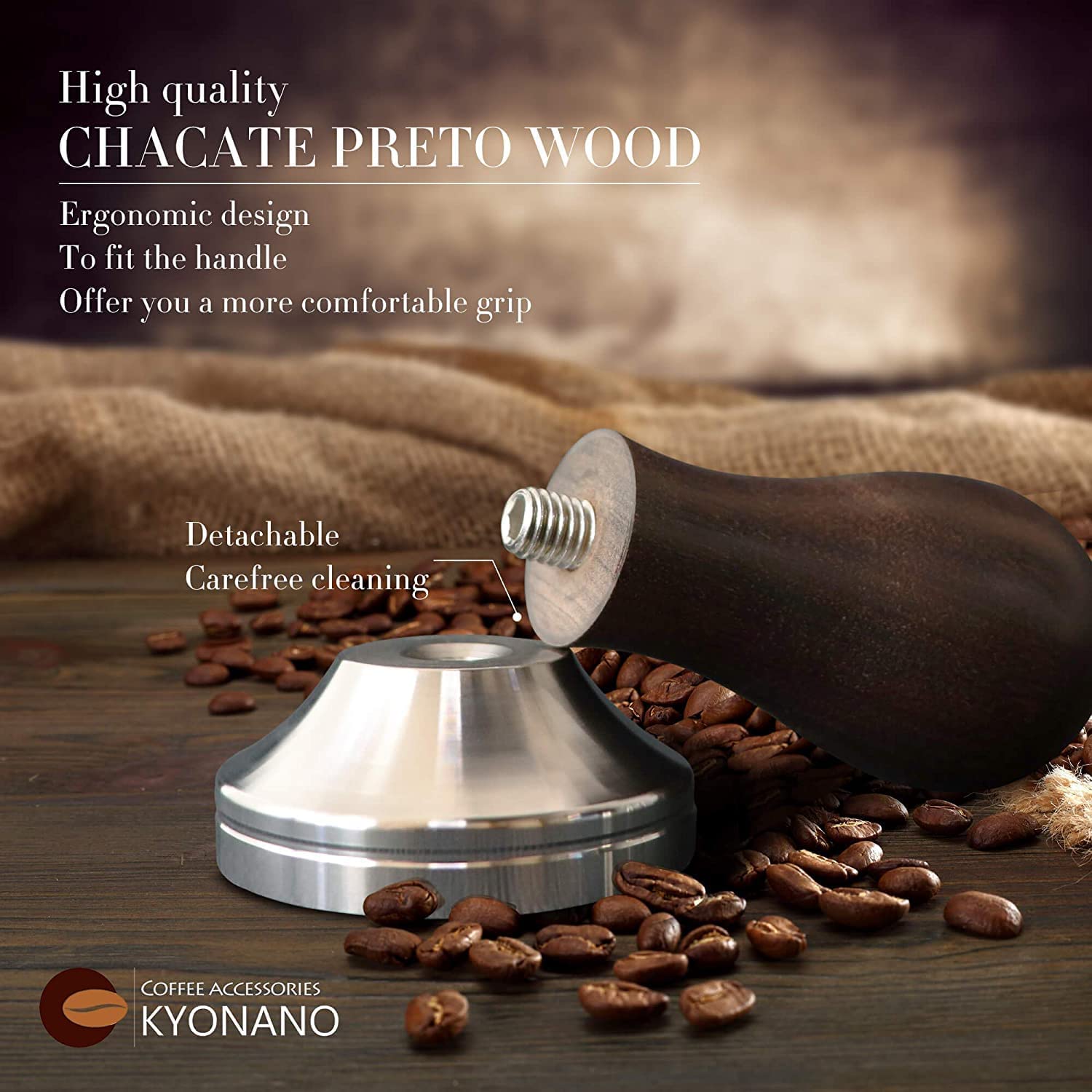Kyonano Espresso Tamper 51Mm - Tamper With Chacate Preto Wood Handle -Coffee Tamper Espresso Press Plus Free Milk Frothing Pitch