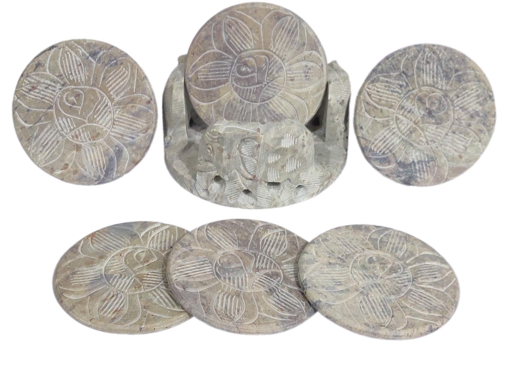 Purpledip Elephant Theme Soapstone Coasters (Set Of 6) Hot Plates Mats (12117)