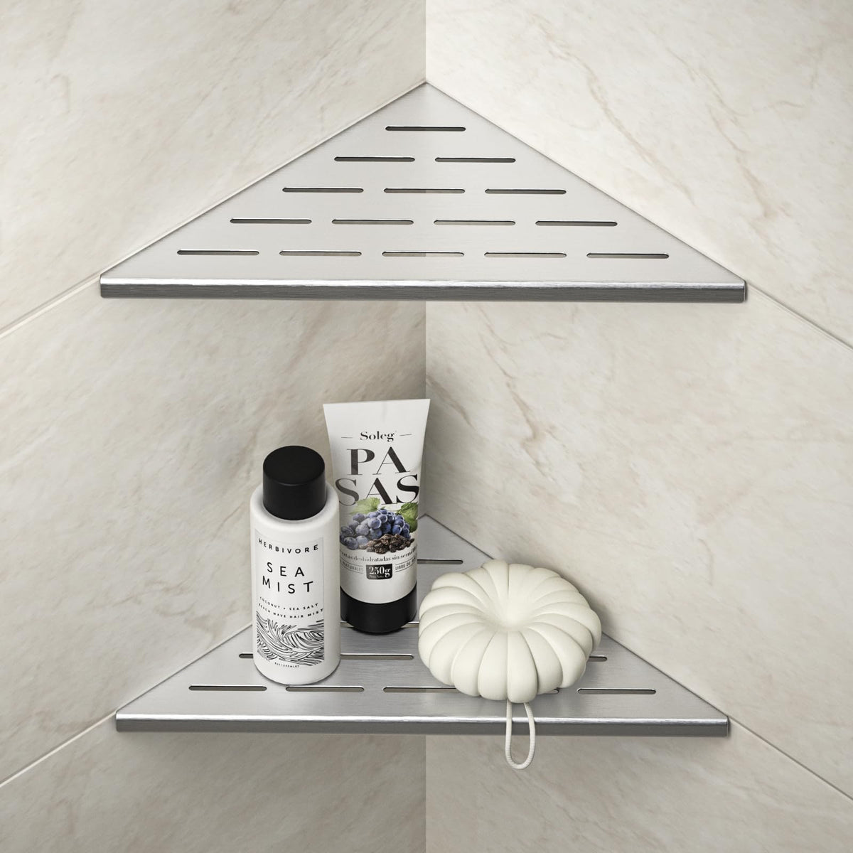 Bernkot Corner Shower Shelf 10'' Brushed 304 Stainless Steel Slot Design Recessed Corner Shelves Bathroom Shower Shelf For Tiled