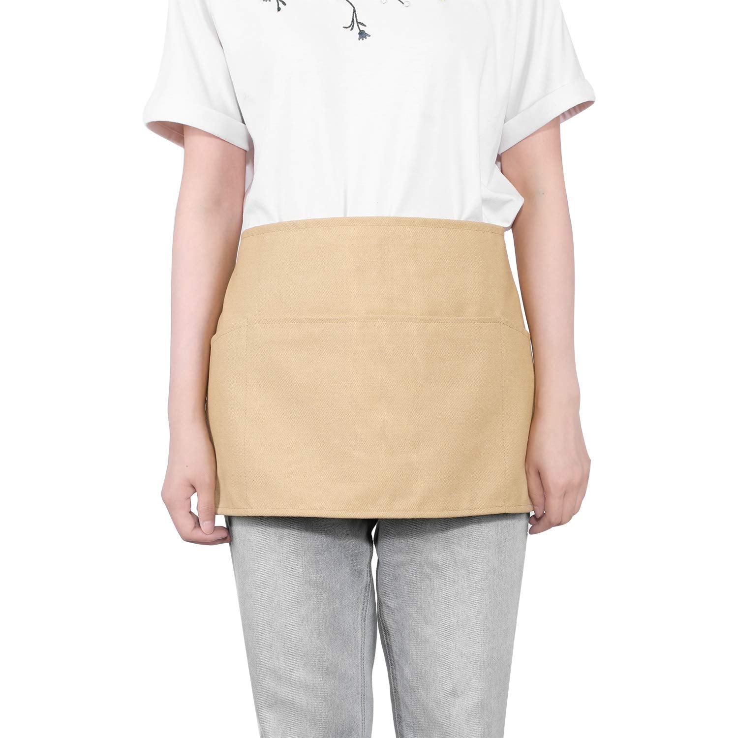 Gnegni 3 Pockets Waist Apron-Waitress Waiter Server Apron Short Half Uniform Apron