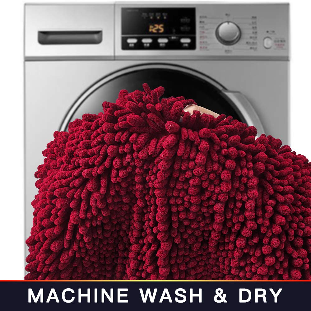 Walensee Bathroom Rug Non Slip Bath Mat (44X24 Inch Red) Water Absorbent Super Soft Shaggy Chenille Machine Washable Dry Extra T
