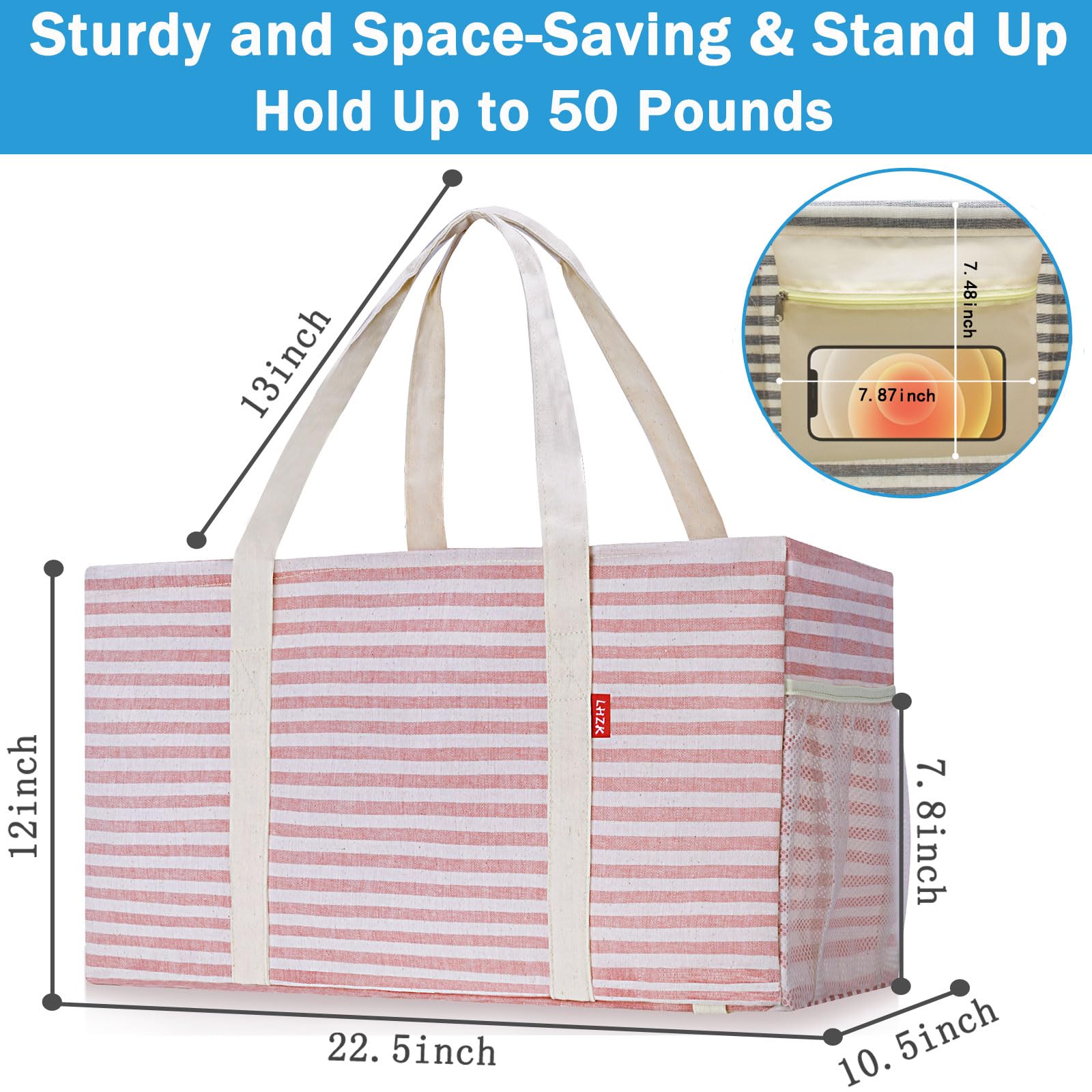 Lhzk Standing Extra Large Utility Tote Bag With Metal Wire Frame And The Sides Rinforced, Extra Large Tote Bag With Handle, Reus