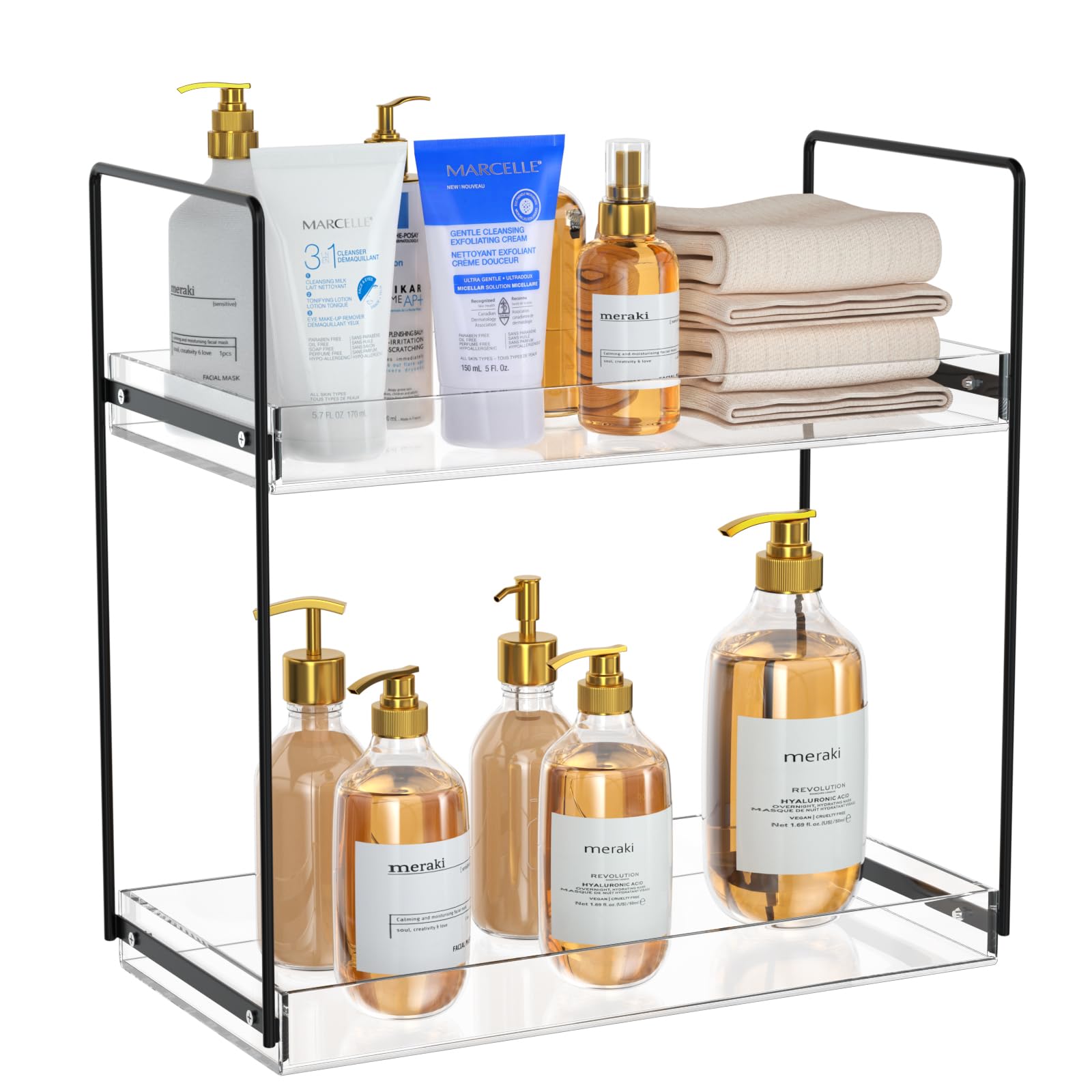 Npplus Bathroom Countertop Organizer, 2 Tier Acrylic Tray Vanity Counter Skincare Organizer Shelf, Home Storage Holder For Lotio